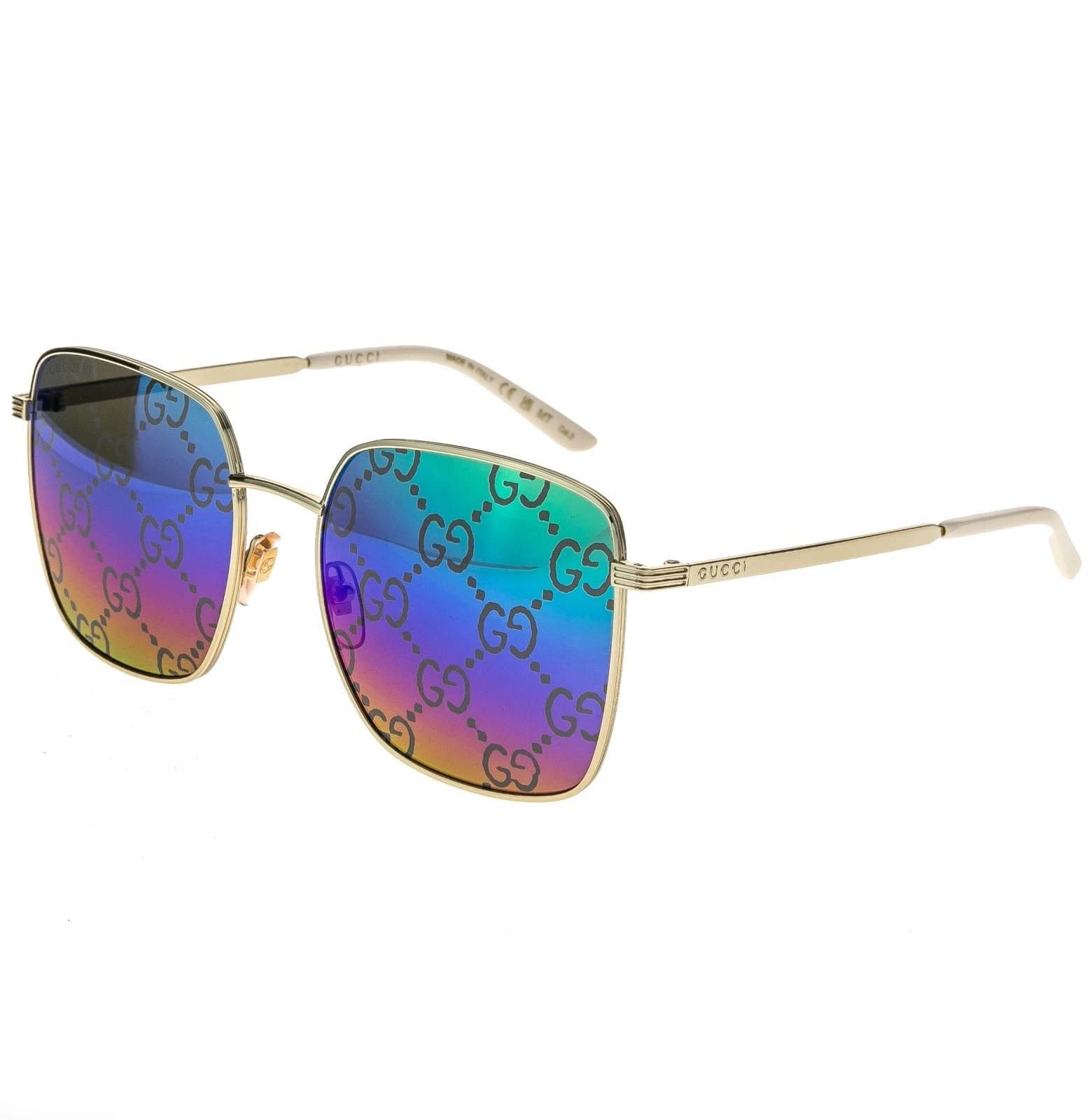 Gucci GUCCI 0802 Gold Blue Rainbow GG Print Gg0802S Sunglasses 004 Size ONE SIZE - 4 Thumbnail