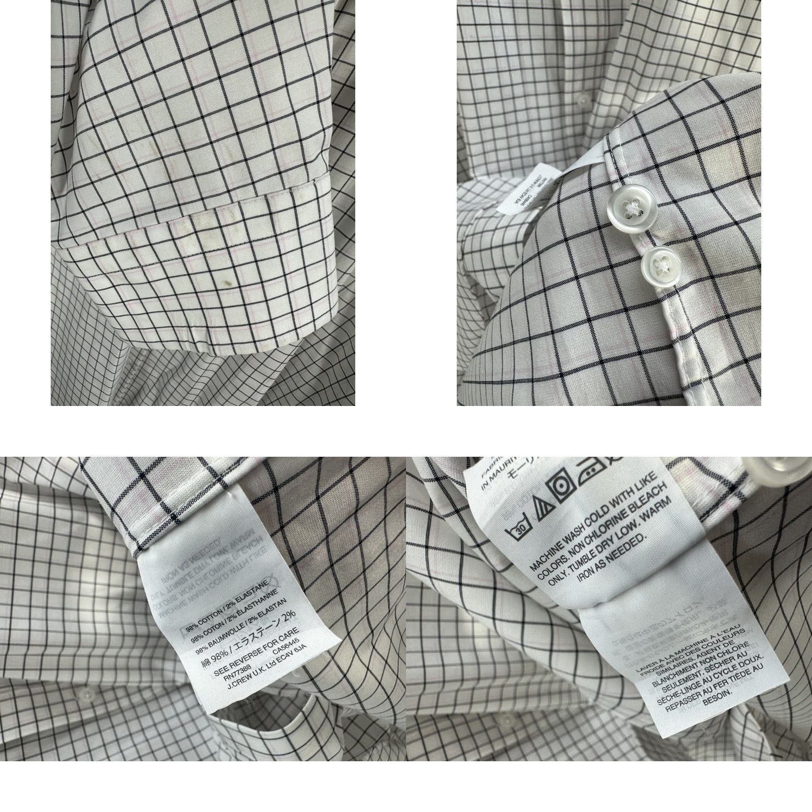 J.Crew J.Crew Ludlow Dress Shirt White Pink Checkered - Mens, Size 17.5, Classic Fit, Long Sleeve, Button Up, Cotton, Regular Size 48R - 8 Thumbnail