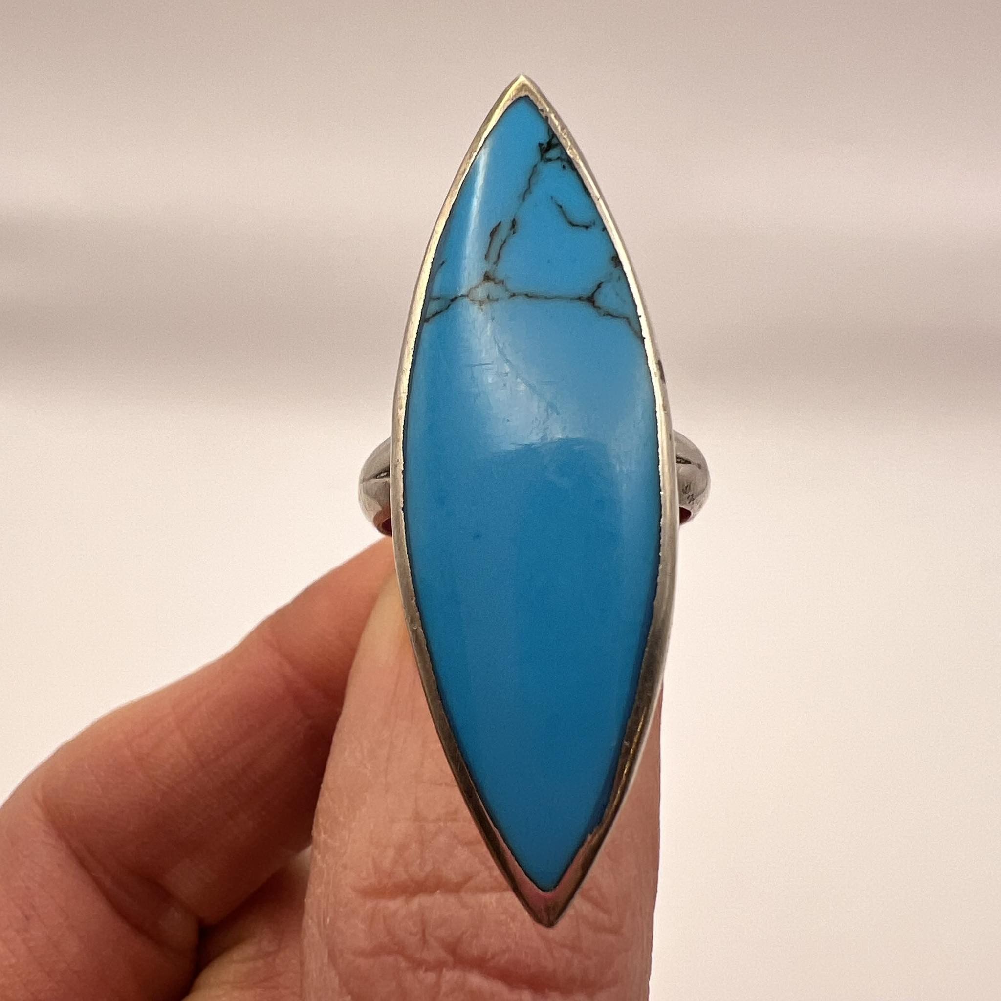 Sterling Silver Big Vintage Sterling Silver 925 Ring Turquoise Stone Size 8 Size ONE SIZE - 3 Thumbnail