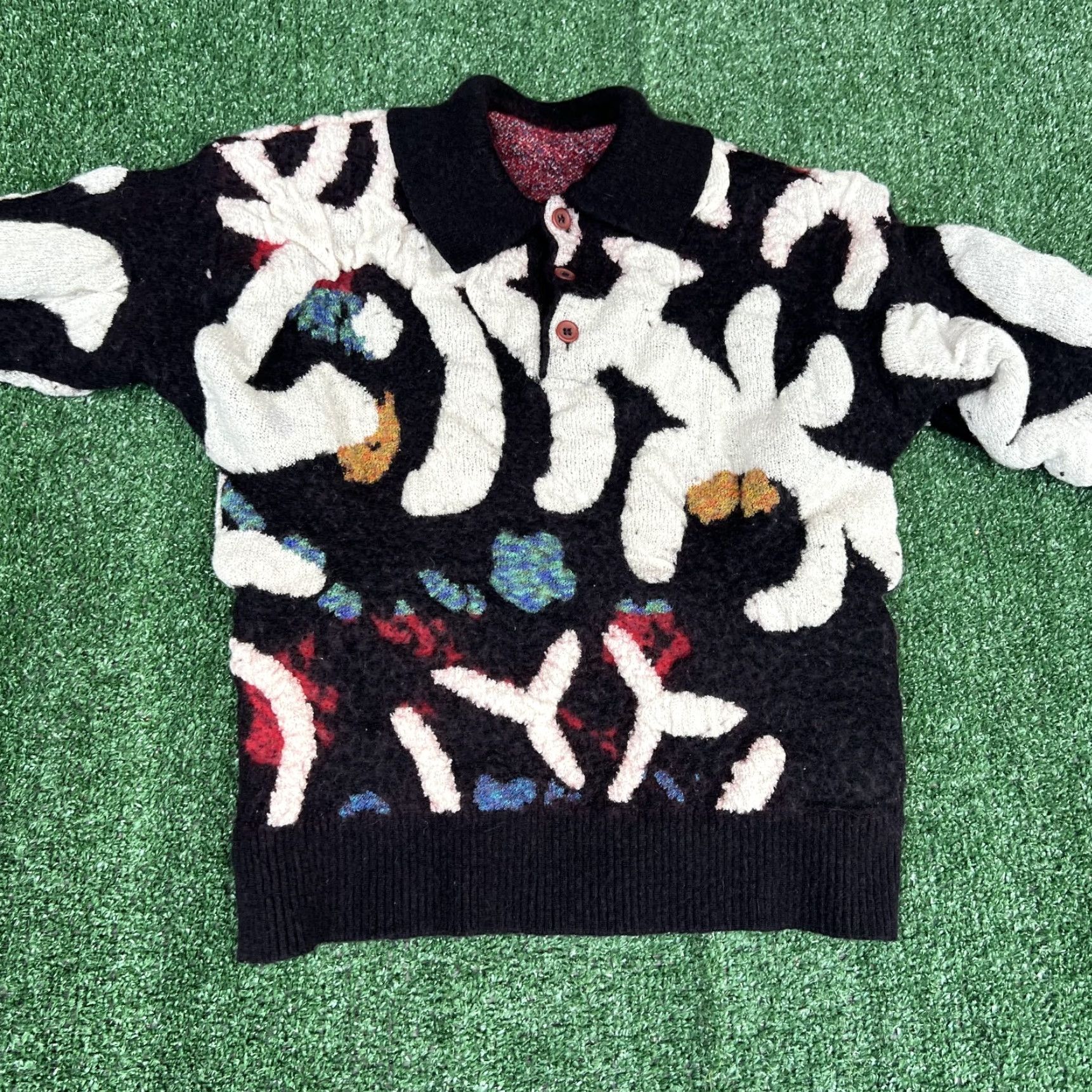 VTG Coogi Style Sweater Womens Small Black 3D Knit Henley Wool Acrylic 80s 90s