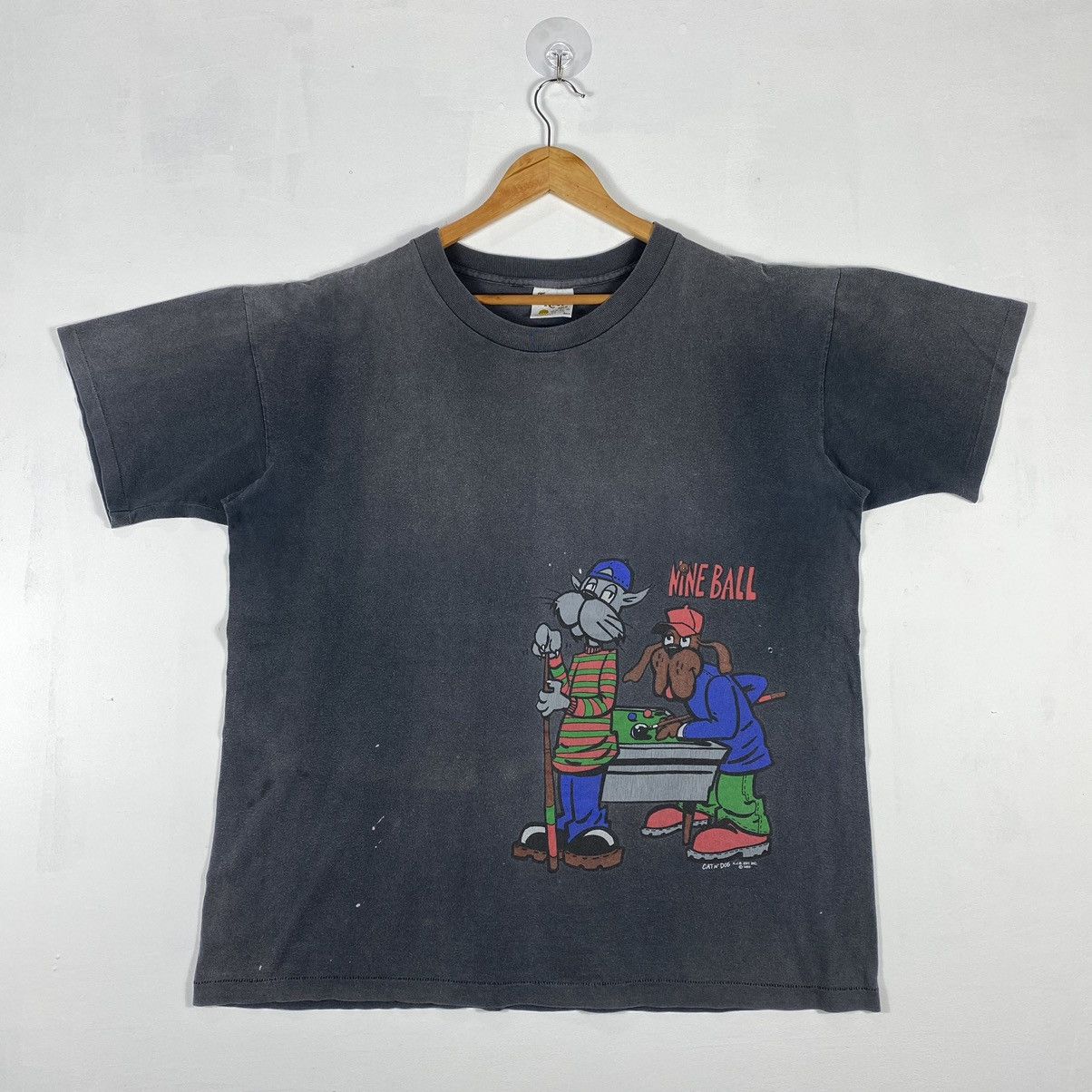 Vintage Vintage 90's NINE BALL Cat & Dog Billiards Faded Graphic Tee Size US L / EU 52-54 / 3 - 2 Thumbnail