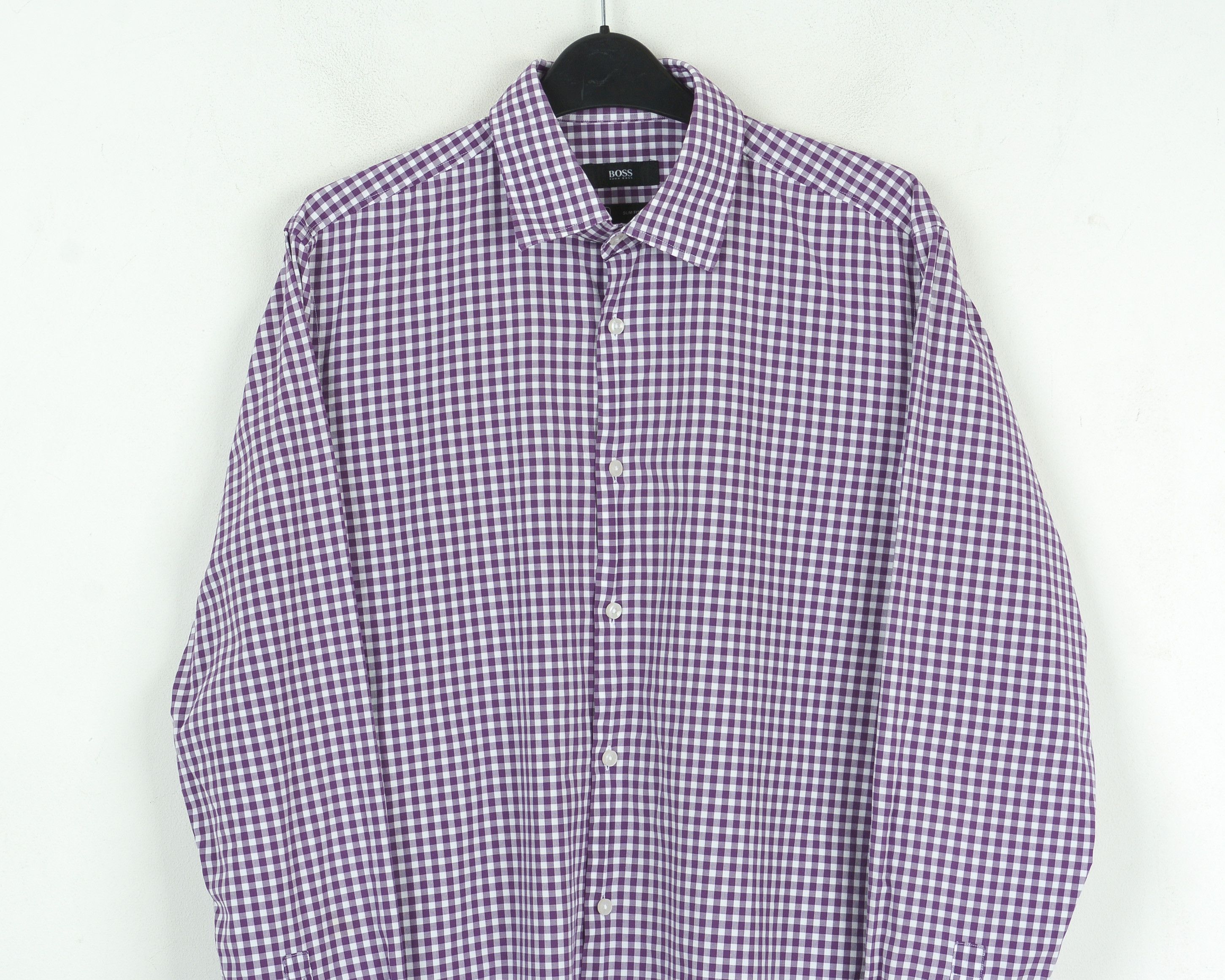 Hugo Boss Slim Fit Button Up Shirt Long Sleeved Check Plaid Cotton Size US M / EU 48-50 / 2 - 2 Thumbnail