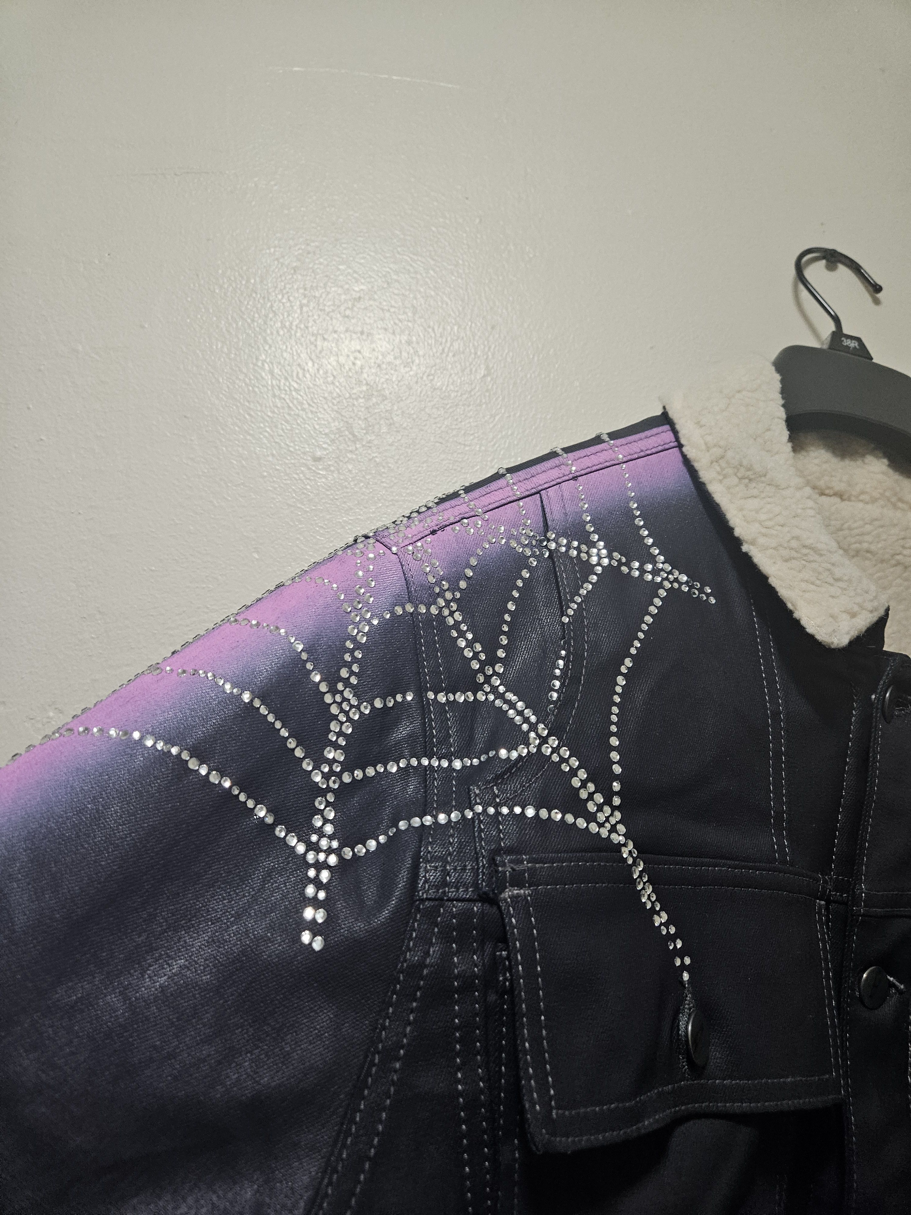 Sp5der Black Waxed Denim Sherpa Lined Trucker Jacket Size US S / EU 44-46 / 1 - 4 Thumbnail