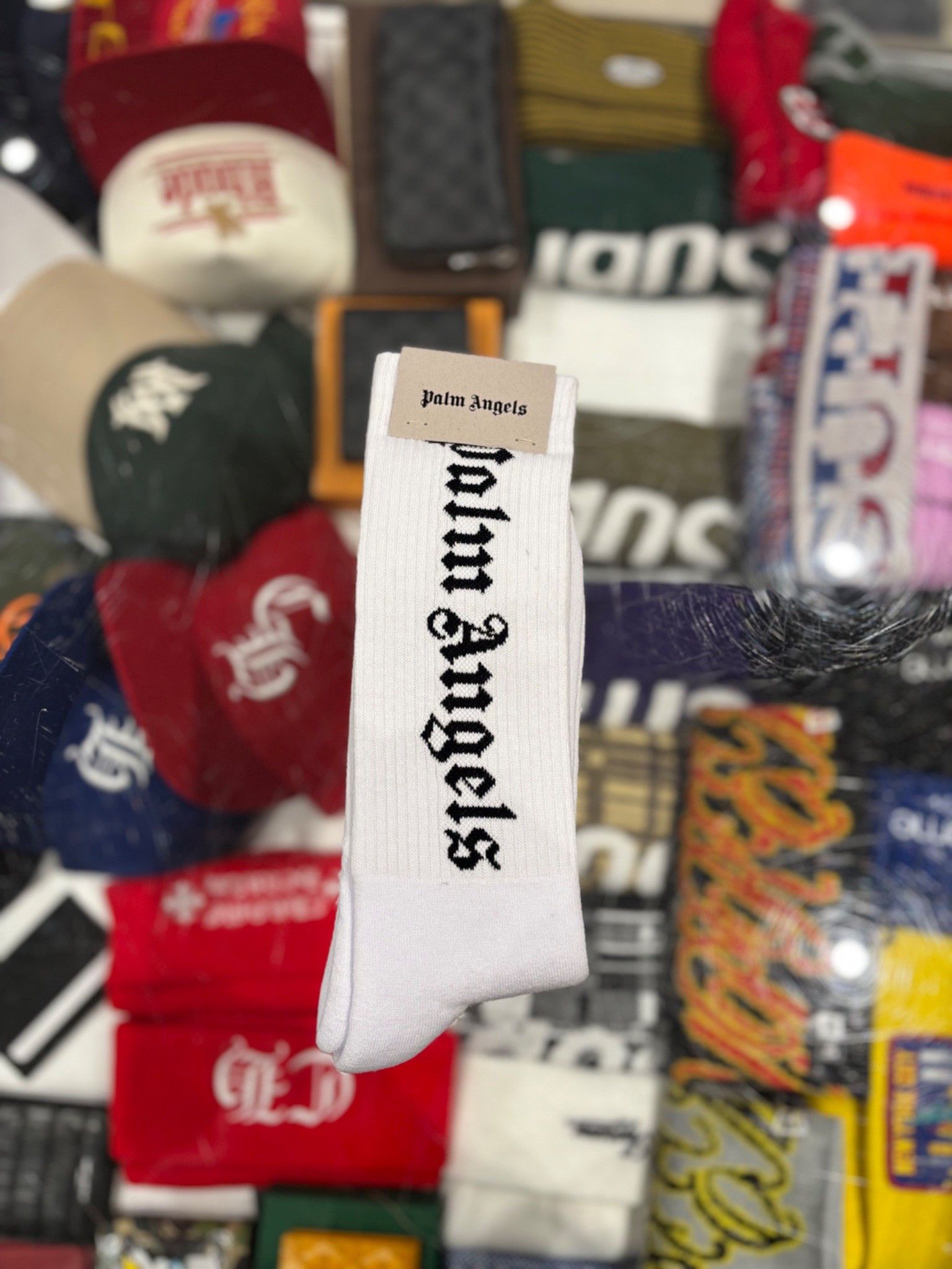 Palm Angels Gothic Intarsia Logo Socks White/Black