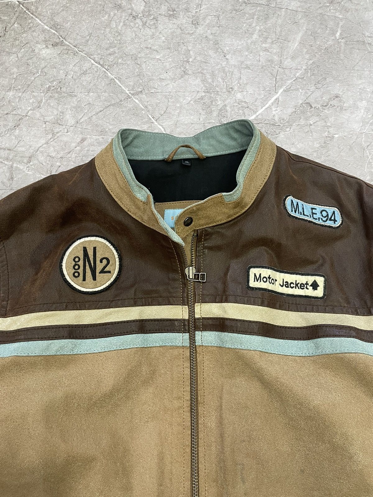Other Rare Vintage 90s leather jacket Brown faded racing Japanese Size US XL / EU 56 / 4 - 6 Thumbnail