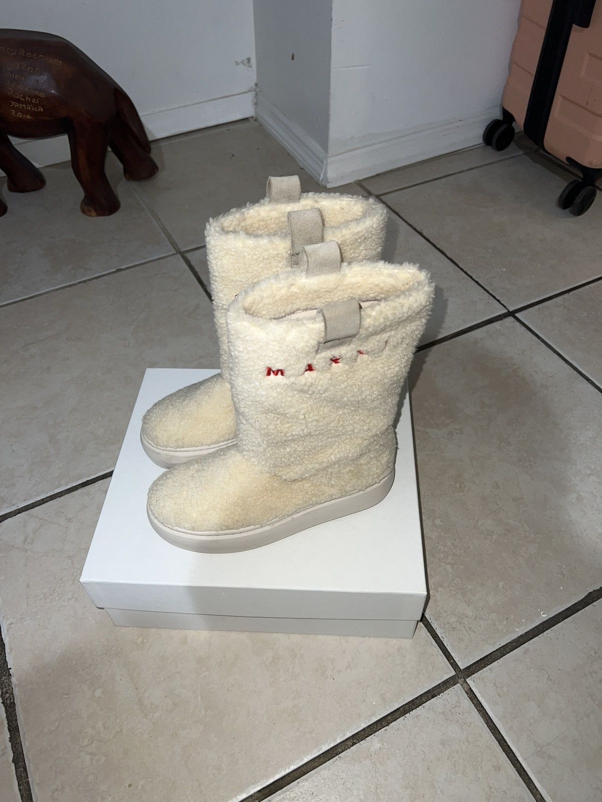image of Marni Junior Faux Fur Boots in Cream, Women's (Size 4)