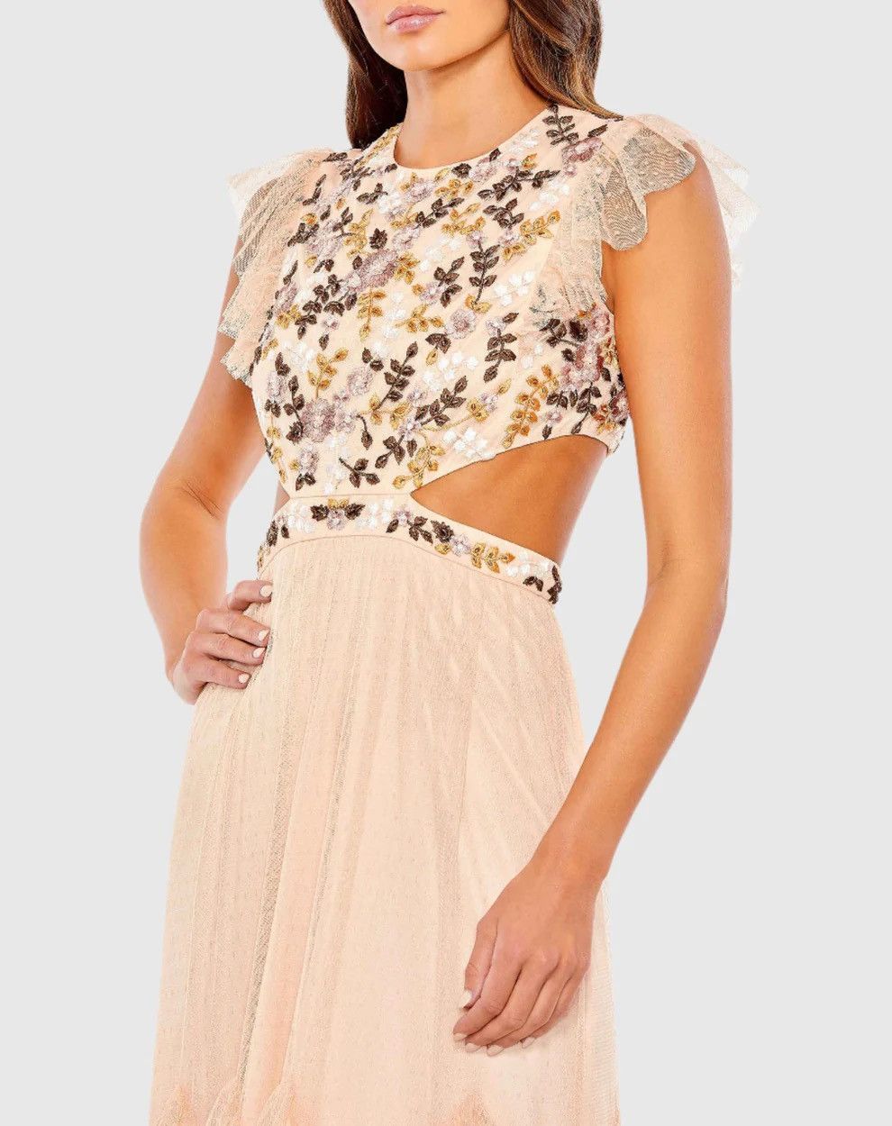 Mac Duggal Embroidered Bodice Cap Sleeve Ruffle Tiered Gown Size M / US 6-8 / IT 42-44 - 2 Thumbnail