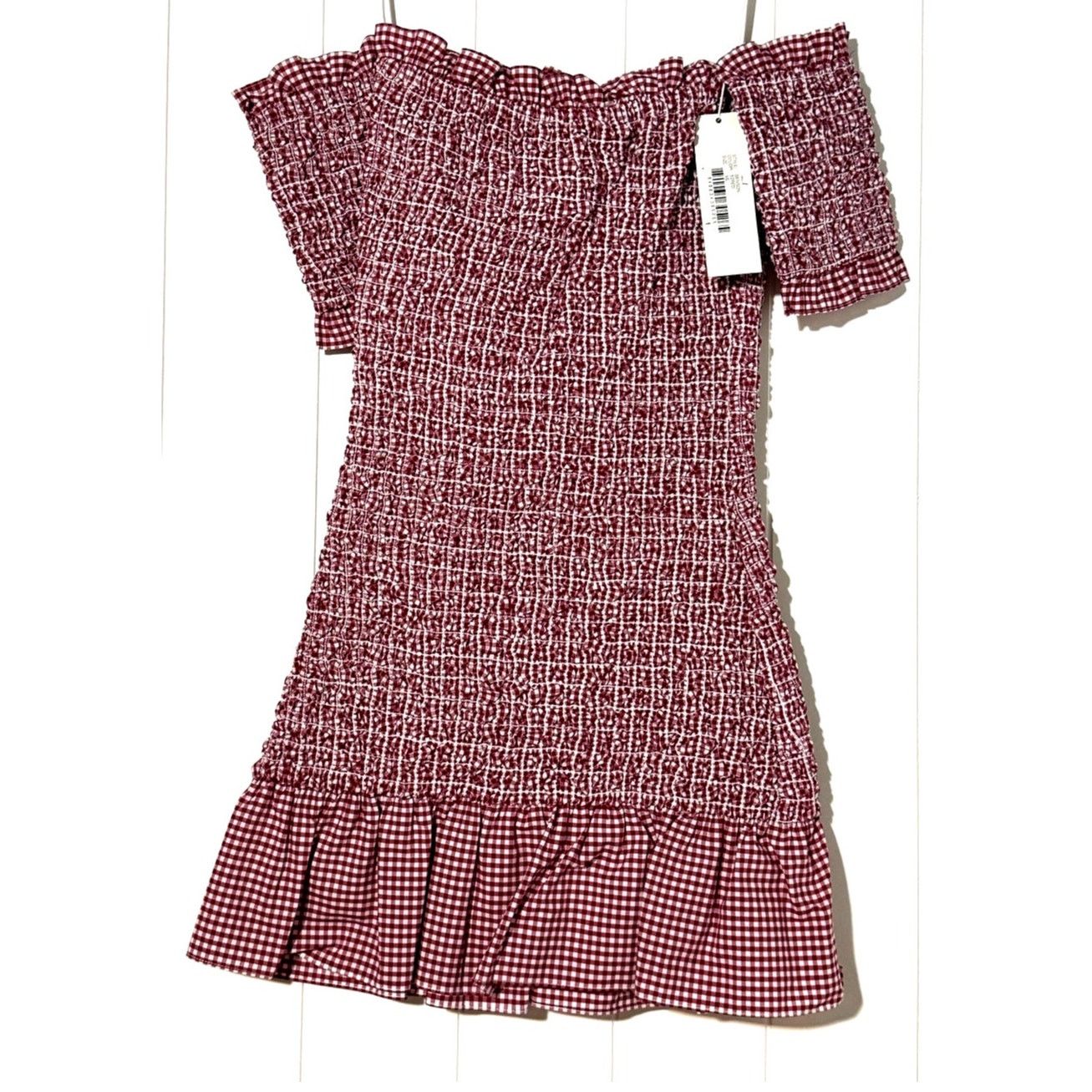 REVOLVE Petersyn Mini Benson Gingham Off-Shoulder Dress XS Red/White Size XS / US 0-2 / IT 36-38 - 1 Thumbnail