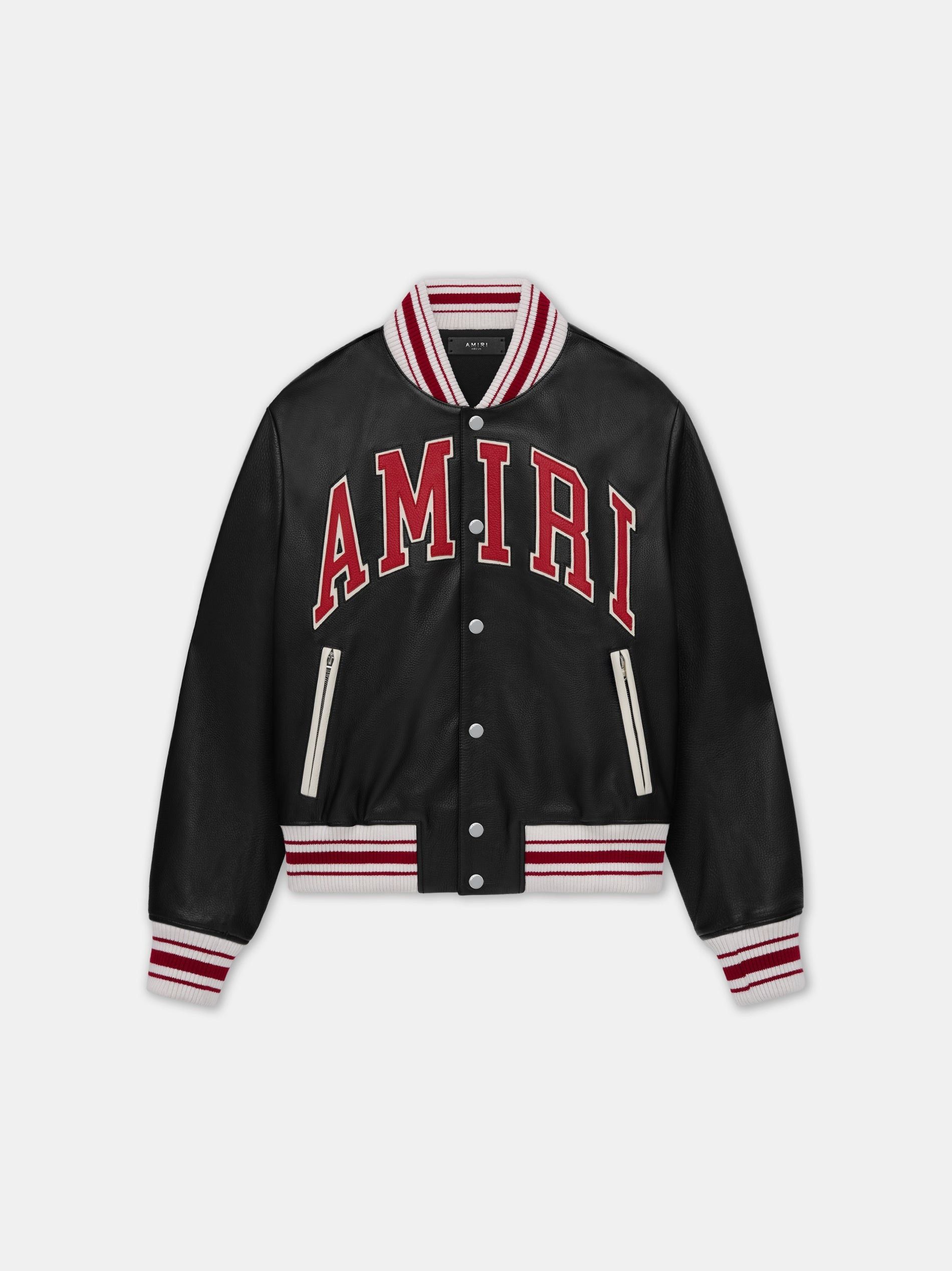 o1orln1025 Leather Bomber Jacket in Black