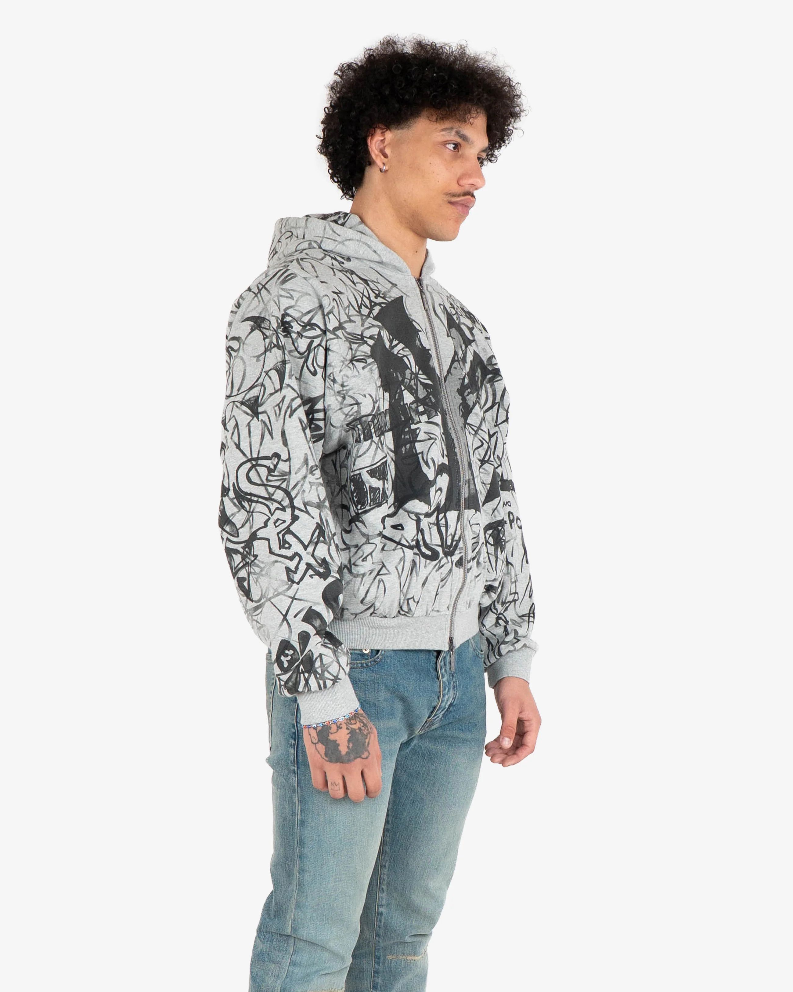 Mowalola Grey Graffiti Zip-Hoodie Size US M / EU 48-50 / 2 - 6 Thumbnail
