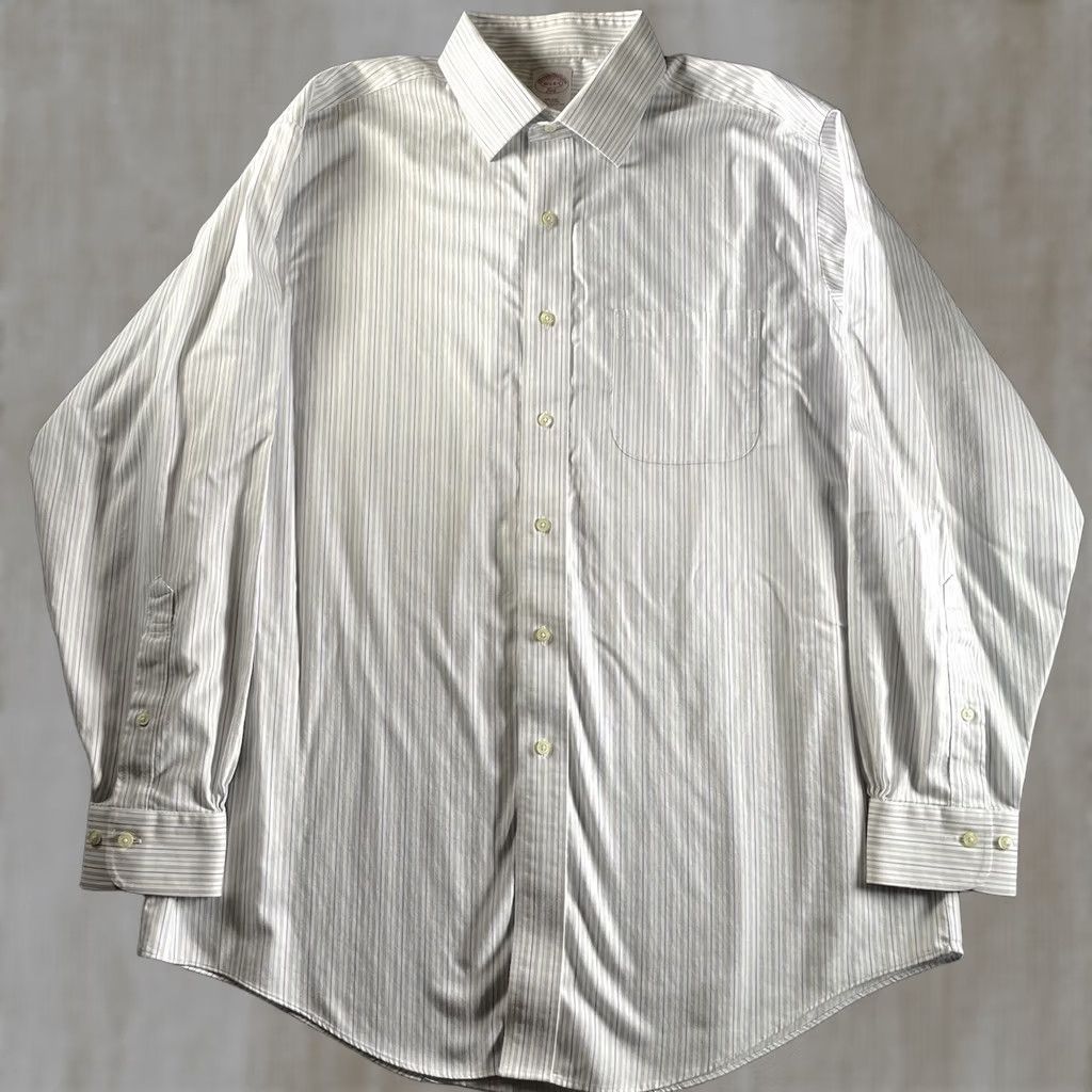 Brooks Brothers Brooks Brothers Dress Shirt Mens Large 16.5 4/5 White Striped Regent Button Up Regular Long Sleeve Non-Iron Size 42R - 1 Thumbnail
