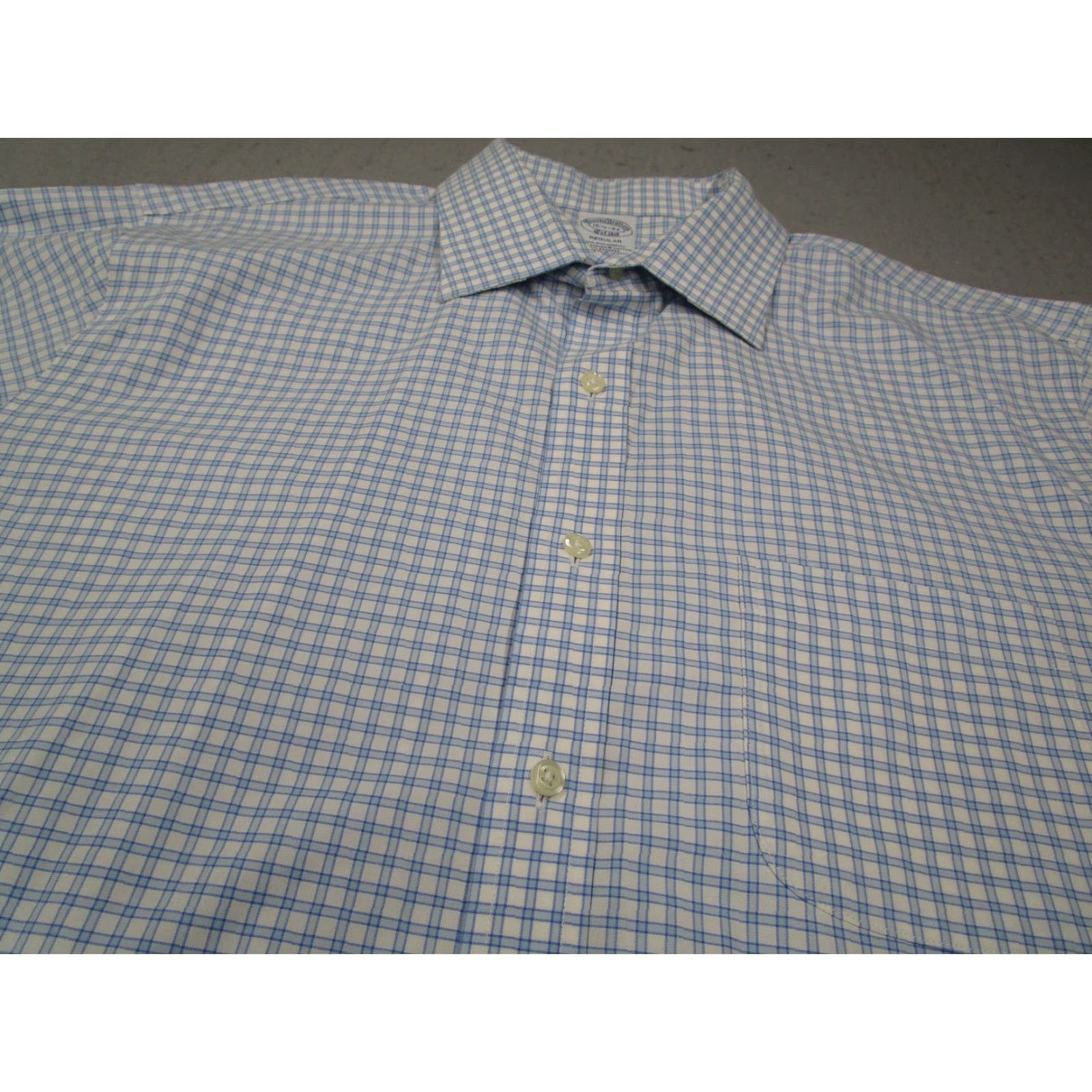 Brooks Brothers Brooks Brothers Dress Shirt Mens 16.5 34 Blue White Check Non-Iron Stretch Casual Business Formal Size 34R - 2 Thumbnail