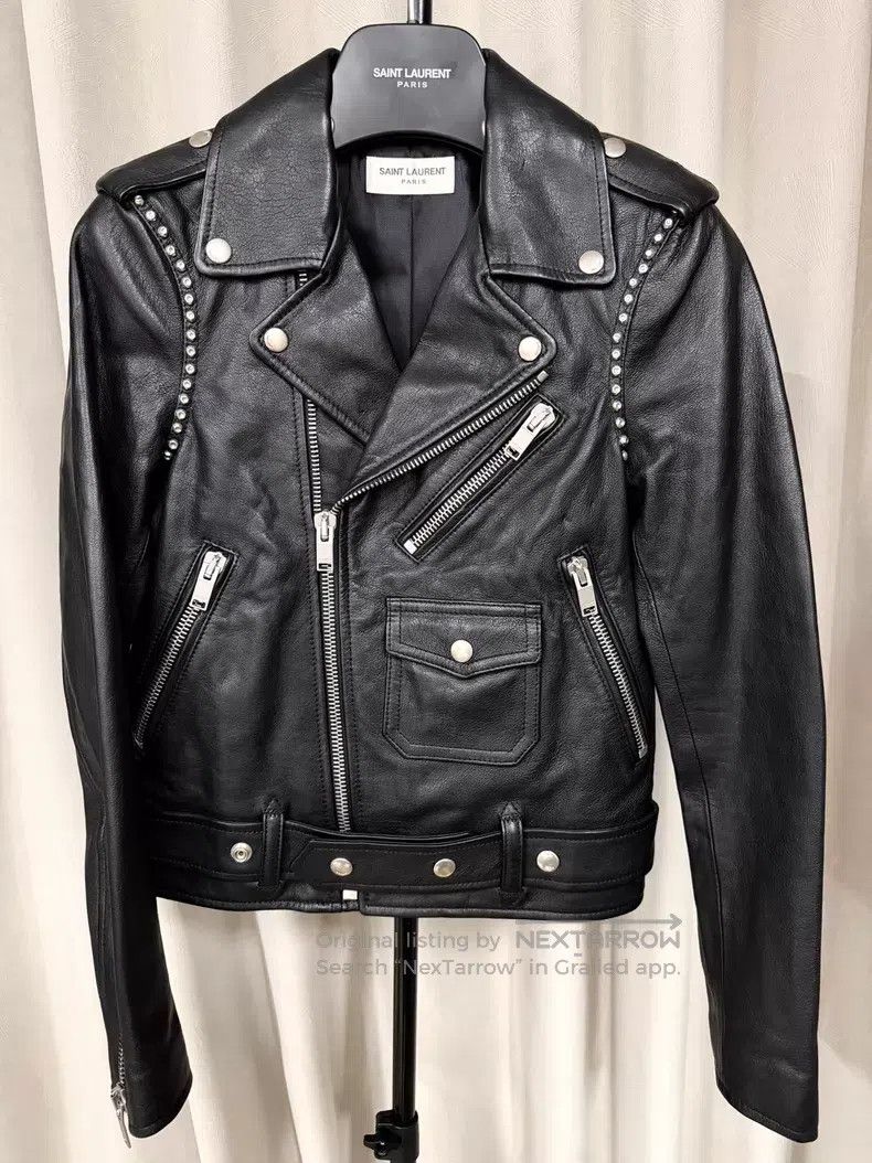 Saint Laurent Paris Saint Laurent Paris Black Studded Biker Leather Jacket i Size XXS / US 00 / IT 34 - 1 Thumbnail