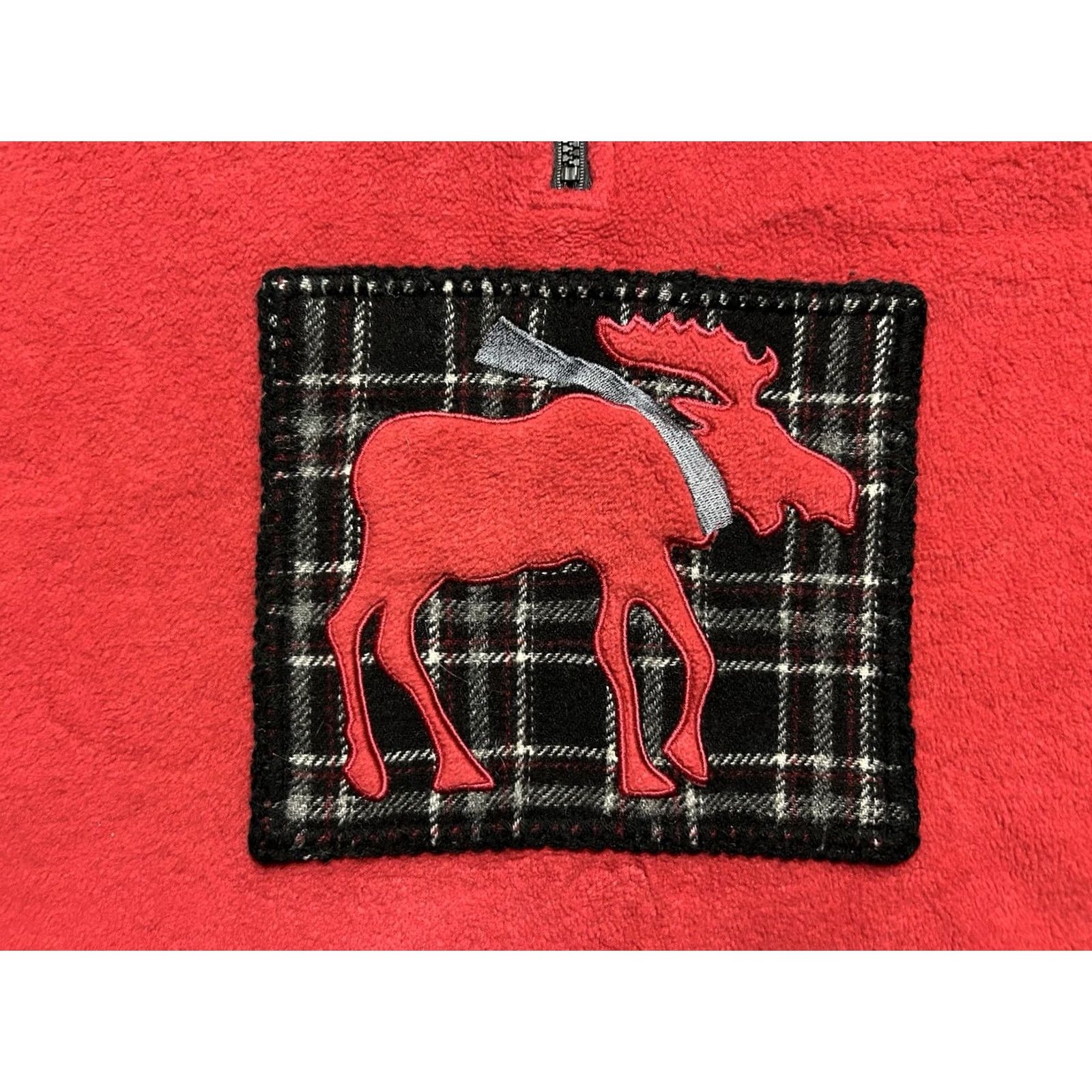 Coldwater Creek VINTAGE Coldwater Creek Red Fleece Plaid Moose Quarter Zip Pullover Top Womens Large Sweater Size L / US 10 / IT 46 - 3 Thumbnail