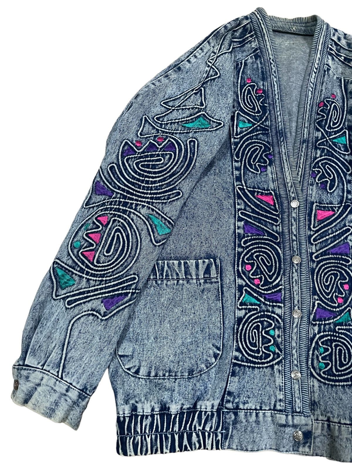 Japanese Brand Vintage Memphis Art Retro Neon Abstract Style Denim Cardigan Size L / US 10 / IT 46 - 6 Thumbnail