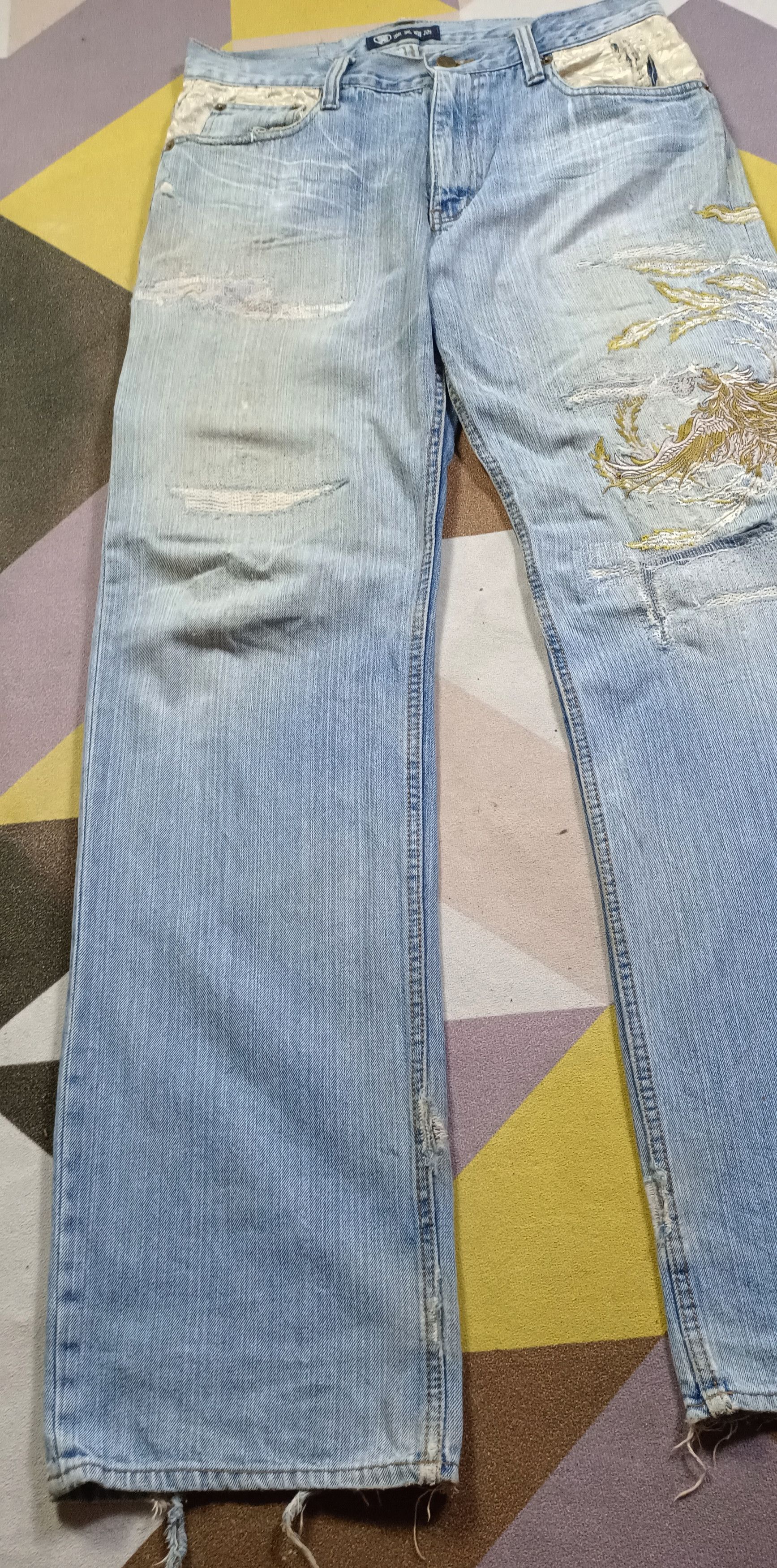 Japanese Brand × Vintage Seiden Sukajan Karakuri Style Distressed Jeans Size US 32 / EU 48 - 4 Thumbnail