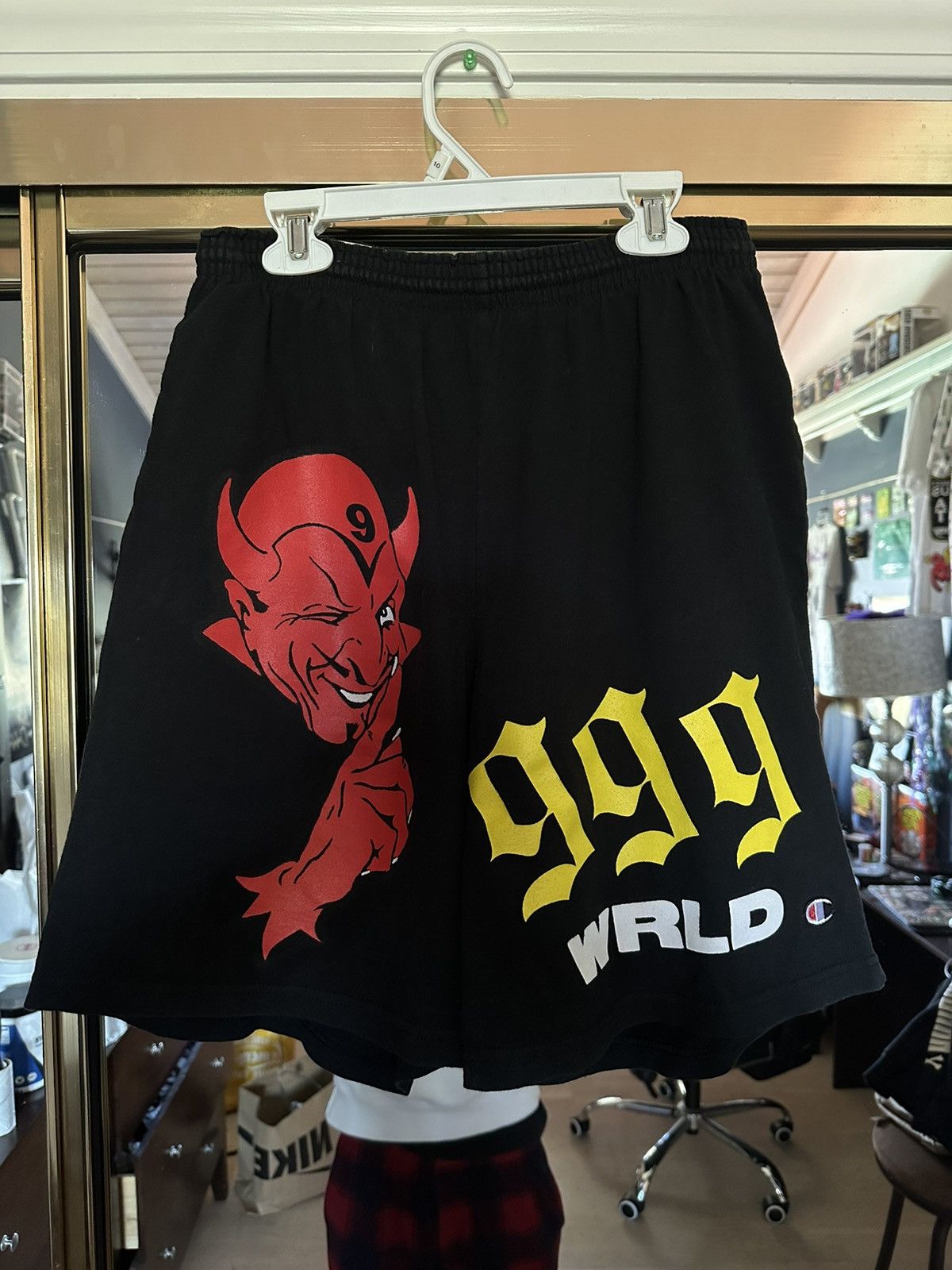 image of 999 Club x Champion 999 Wrld Shorts in Black, Men's (Size 30)