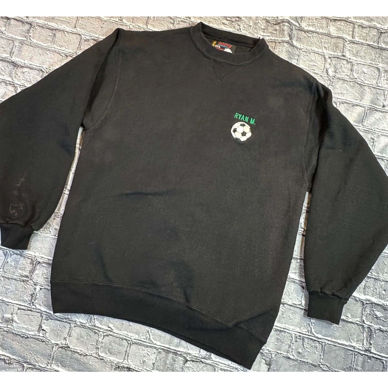 Soffe VINTAGE Soffee Heavy Cotton USA Made Thousand Oaks, CA Y2K Soccer Crewneck Men L Black Graphic Print Sweatshirt Size US L / EU 52-54 / 3 - 2 Thumbnail