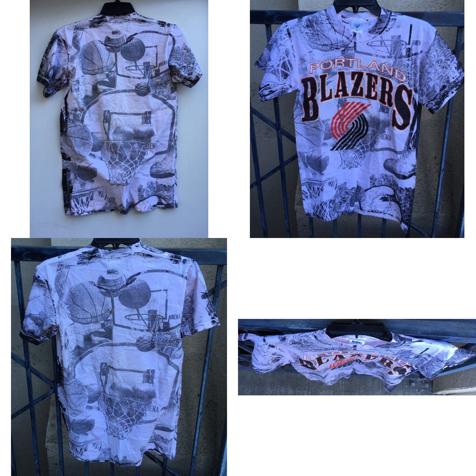 NBA VINTAGE Portland Trail Blazers All Over Print Tee Jostens USA Small NBA AOP Shirt Mens White 90s Basketball Graphic Tee Size 36R - 8 Thumbnail