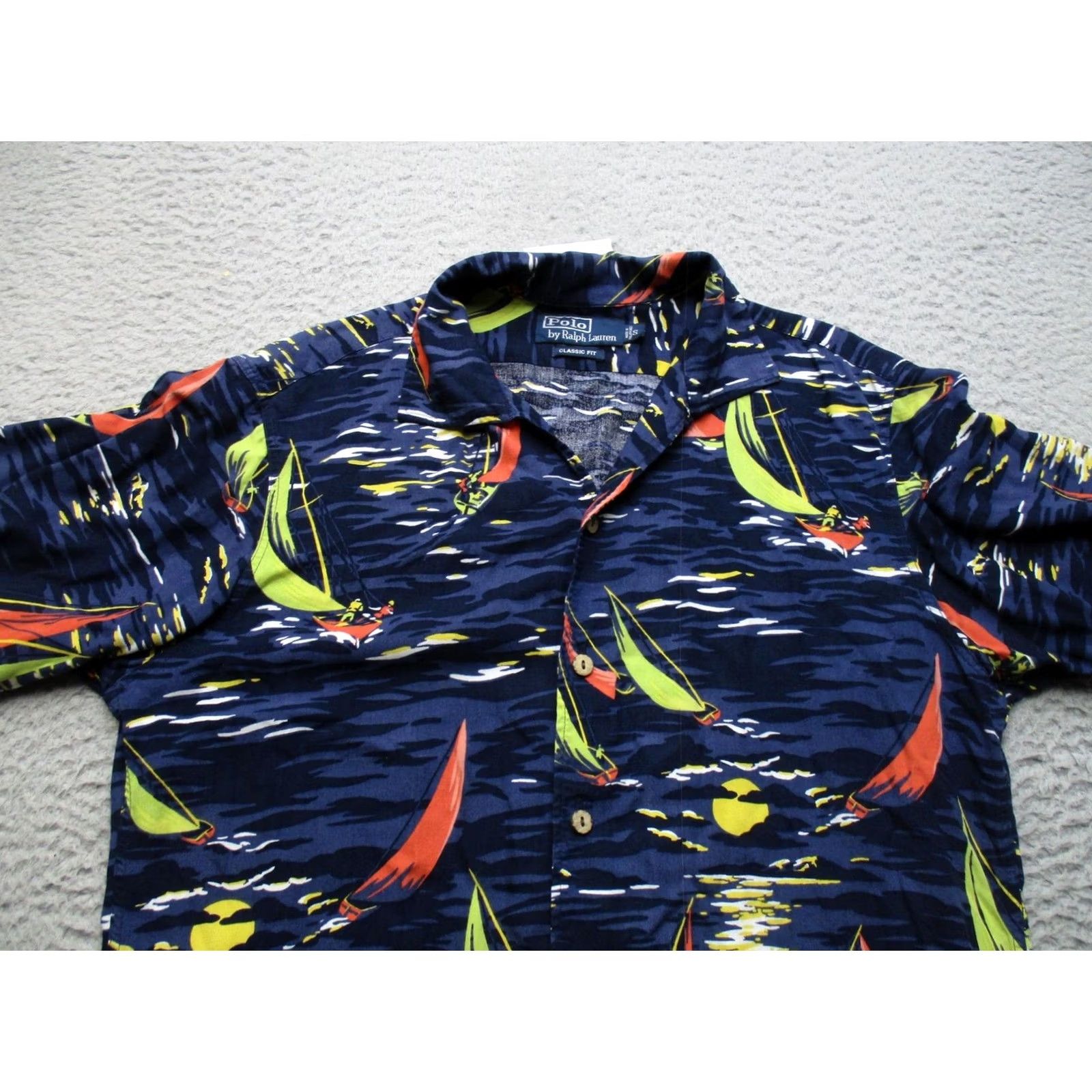 Polo Ralph Lauren VINTAGE Polo Ralph Lauren Hawaiian Shirt Mens S Sailboat Loop Collar Camp Button Size US S / EU 44-46 / 1 - 2 Thumbnail