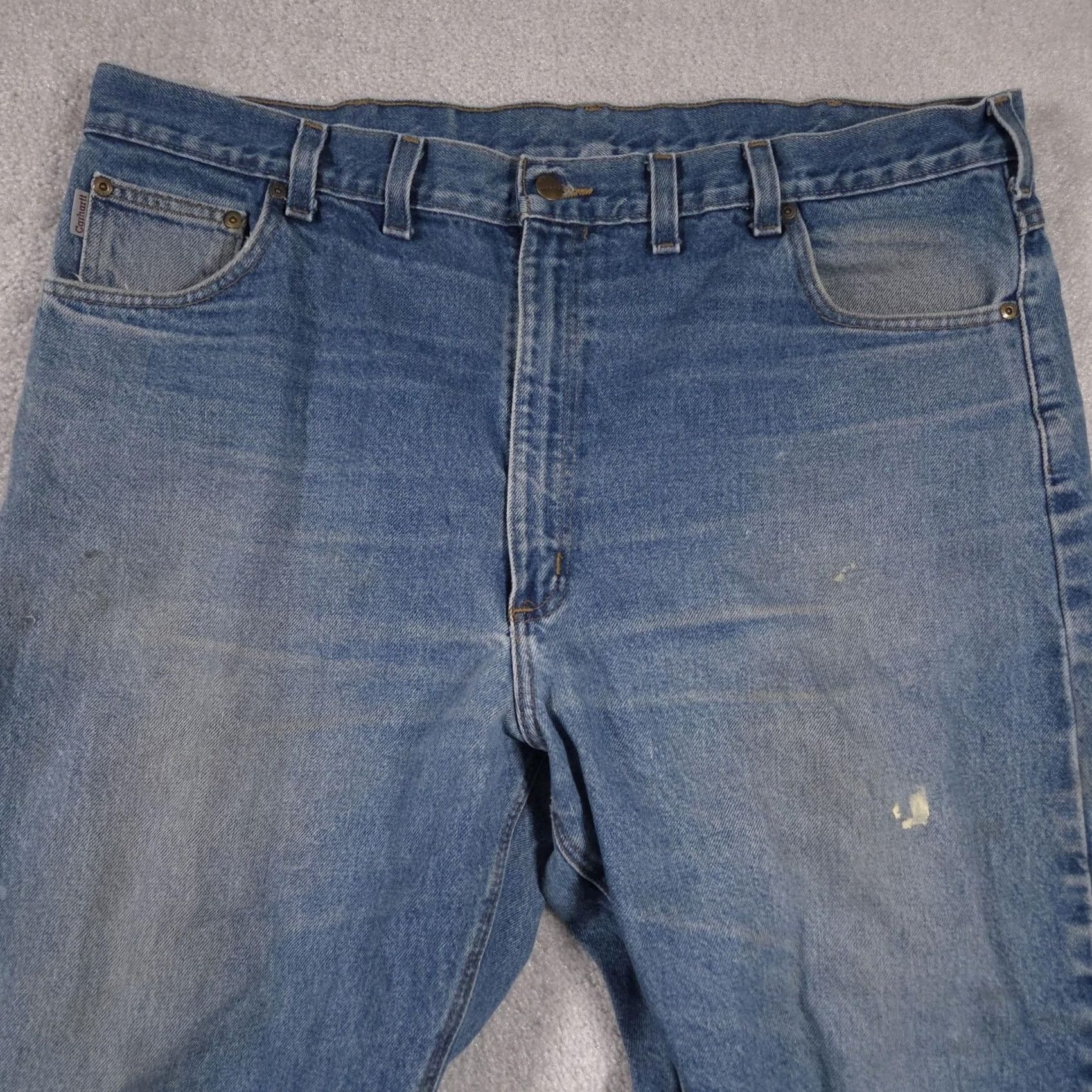 Carhartt VINTAGE Carhartt Jeans Mens 44x30 Blue Relaxed Fit B17 DST Denim Distressed Paint Stain Regular Men? Size US 44 / EU 60 - 3 Thumbnail