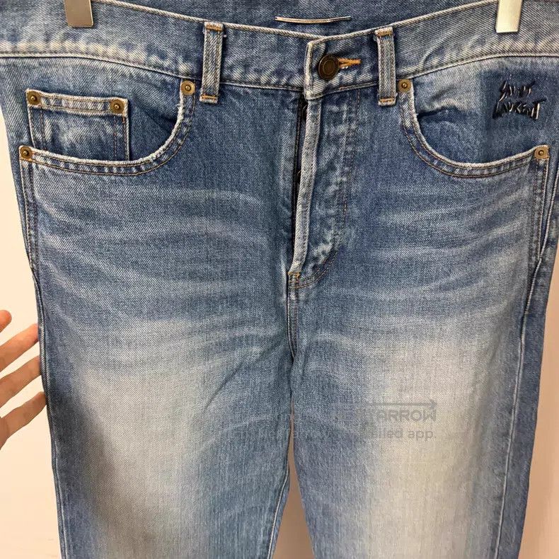 Saint Laurent Paris Saint Laurent Paris Slogan Embroidered Distressed Denim Je Size US 31 - 3 Thumbnail