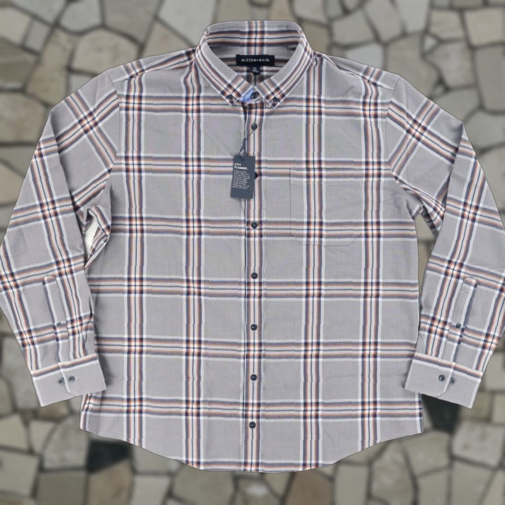 Mizzen+Main Mizzen + Main City Flannel Plaid Button Down Shirt Gray Men's 2XL Size US XXL / EU 58 / 5 - 1 Thumbnail