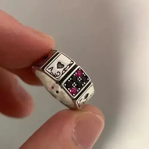 Jewelry × Ring Of Fire Ace Card Playing Poker Player Spades Hearts Ring Size ONE SIZE - 3 Thumbnail