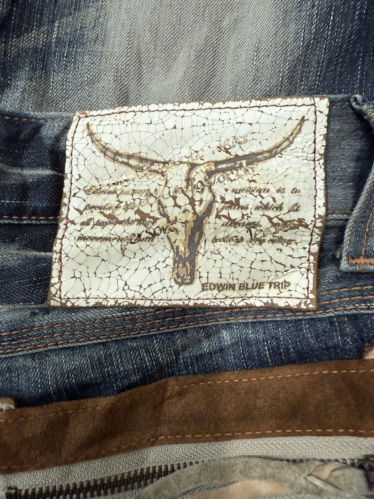 Japan Brand Super Flare Distres Ripped Denim Edwin Bull Head