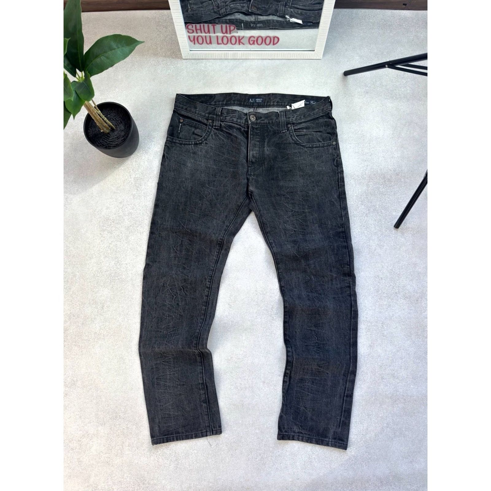 Vintage Armani Jeans Jeans Gray Regular Mens Size 36 Inseam 34 Distressed Logo Y2K Vintage 90s Metal Leg Wide-Leg Pants Size US 36 / EU 52 - 2 Thumbnail