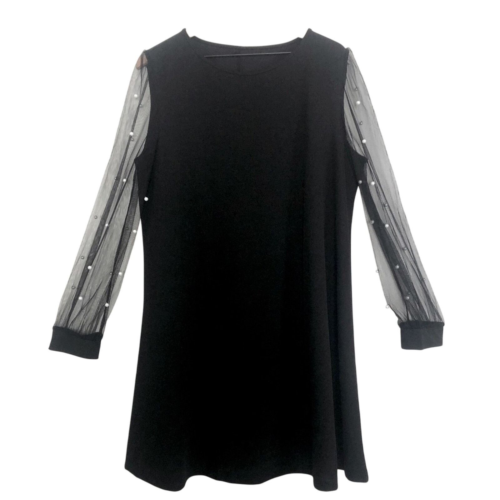 Other Classy Black Sheer Pearl Beaded Dot Mesh Mini Dress Size XL / US 12-14 / IT 48-50 - 1 Thumbnail