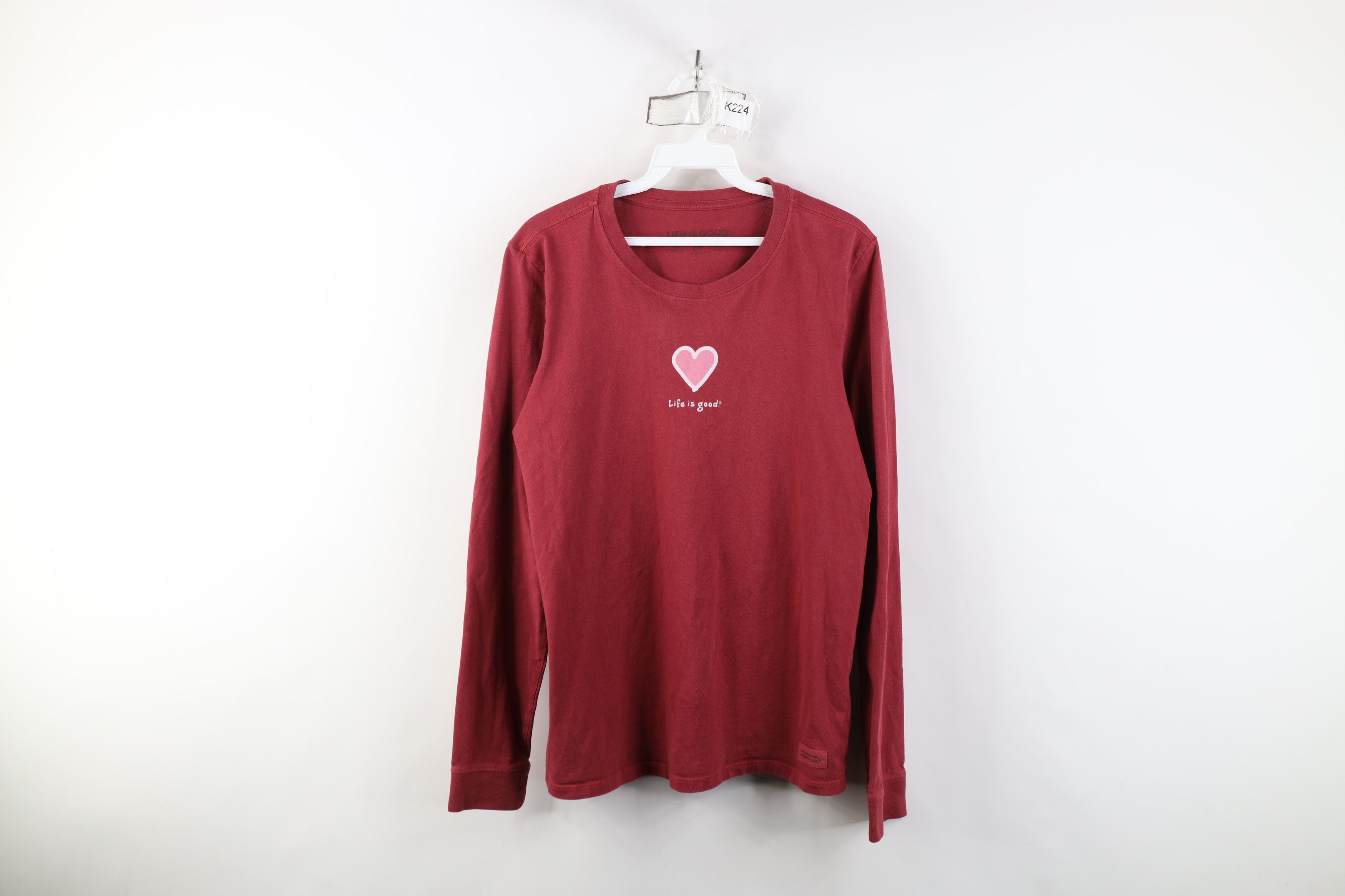 Life is Good Life Is Good Spell Out Heart Long Sleeve T-Shirt Red Cotton Size M / US 6-8 / IT 42-44 - 1 Thumbnail