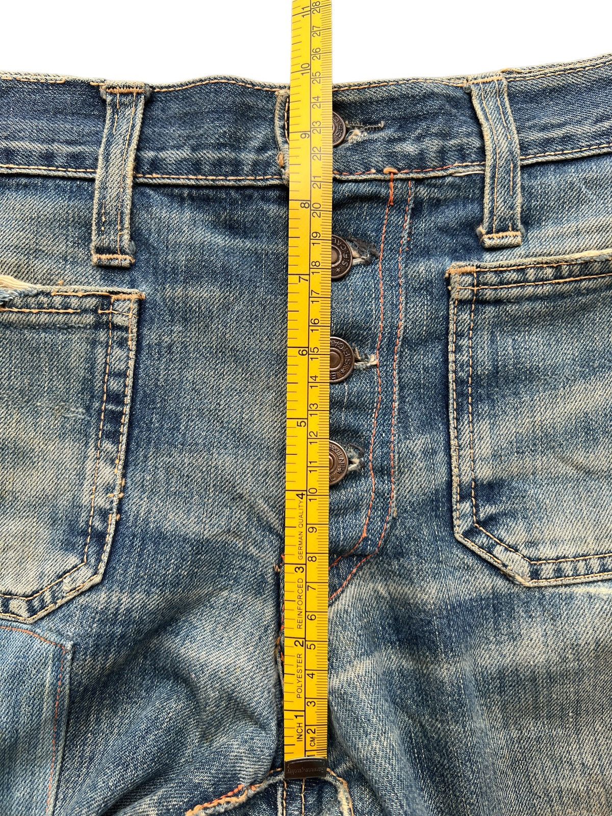 Edwin Vintage 80s Edwin Bushpant Patchwork Distressed Flare Jeans Size 30" / US 8 / IT 44 - 15 Thumbnail