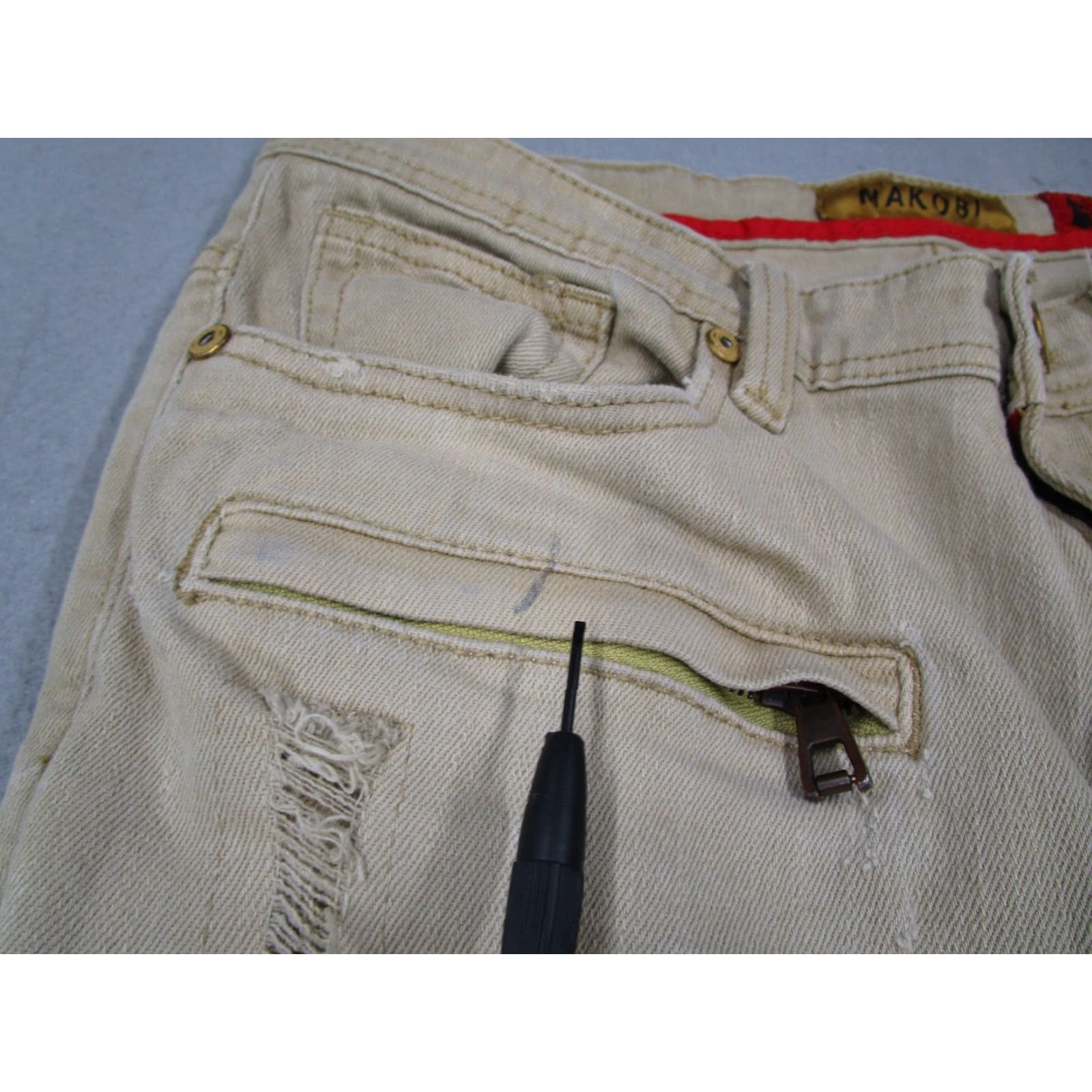 Denime Makobi Jeans Mens 34 Beige Slim Fit Rochester Shredded Coded Denim 34x32 Slim Jeans Beige 34W x 32L Men Hip Hop Retro Modern 34 Mens Size US 34 / EU 50 - 7 Thumbnail