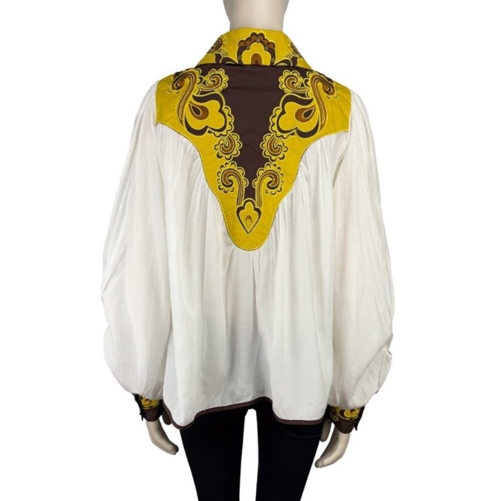Other BEULAH Bohemian Shirt Blouse White Yellow Brown Luxury Top S Size S / US 4 / IT 40 - 7 Thumbnail