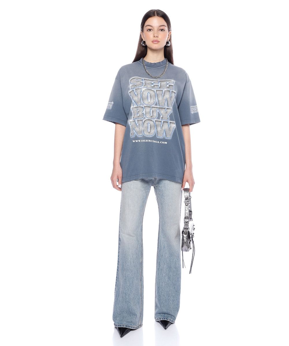 Balenciaga Washed Blue Distressed SNBN Logo Oversized T-Shirt Size L / US 10 / IT 46 - 3 Thumbnail