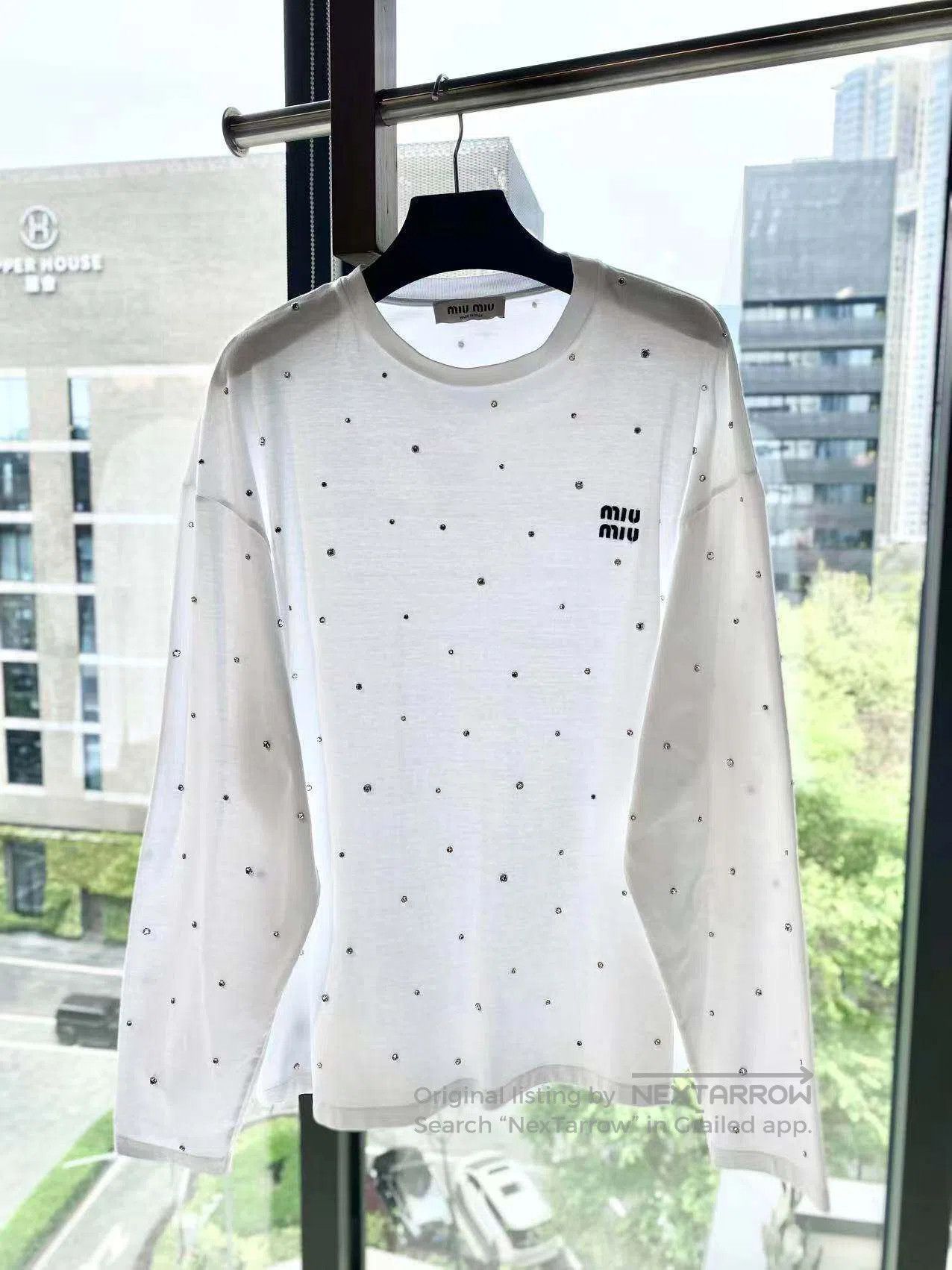 Miu Miu Miu Miu Embroidered logo full of diamonds long-sleeved T-s Size S / US 4 / IT 40 - 2 Thumbnail