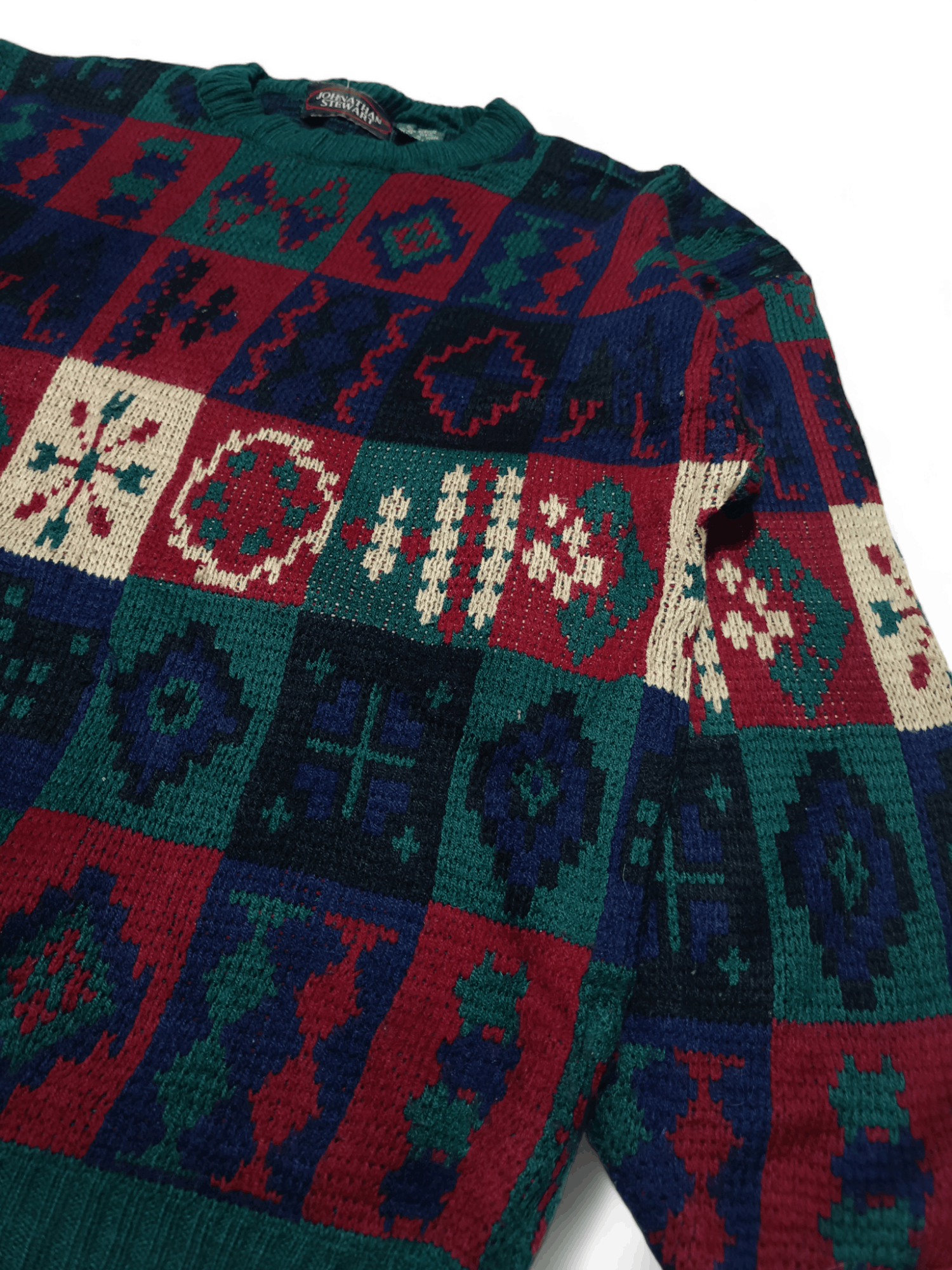 Other Vintage 80s JOHNATHAN STEWART Ethnic Motifs Knit Sweater Size US L / EU 52-54 / 3 - 5 Thumbnail