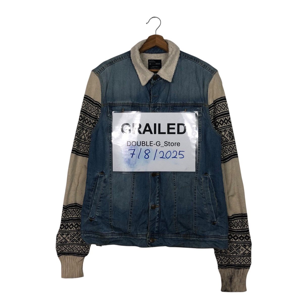 Japanese Brand 📌Denim Trucker Biker Jacket Bershka Knit Hand Issey Miyake Size US L / EU 52-54 / 3 - 1 Thumbnail