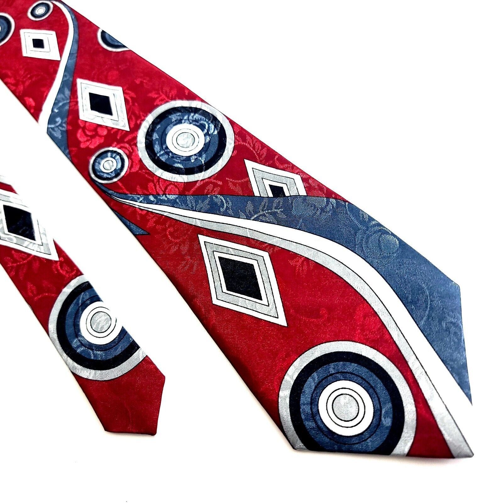 Designer Empire High Fashion Red Blue Jacquard Print Abstract Polyest Size ONE SIZE - 1 Thumbnail