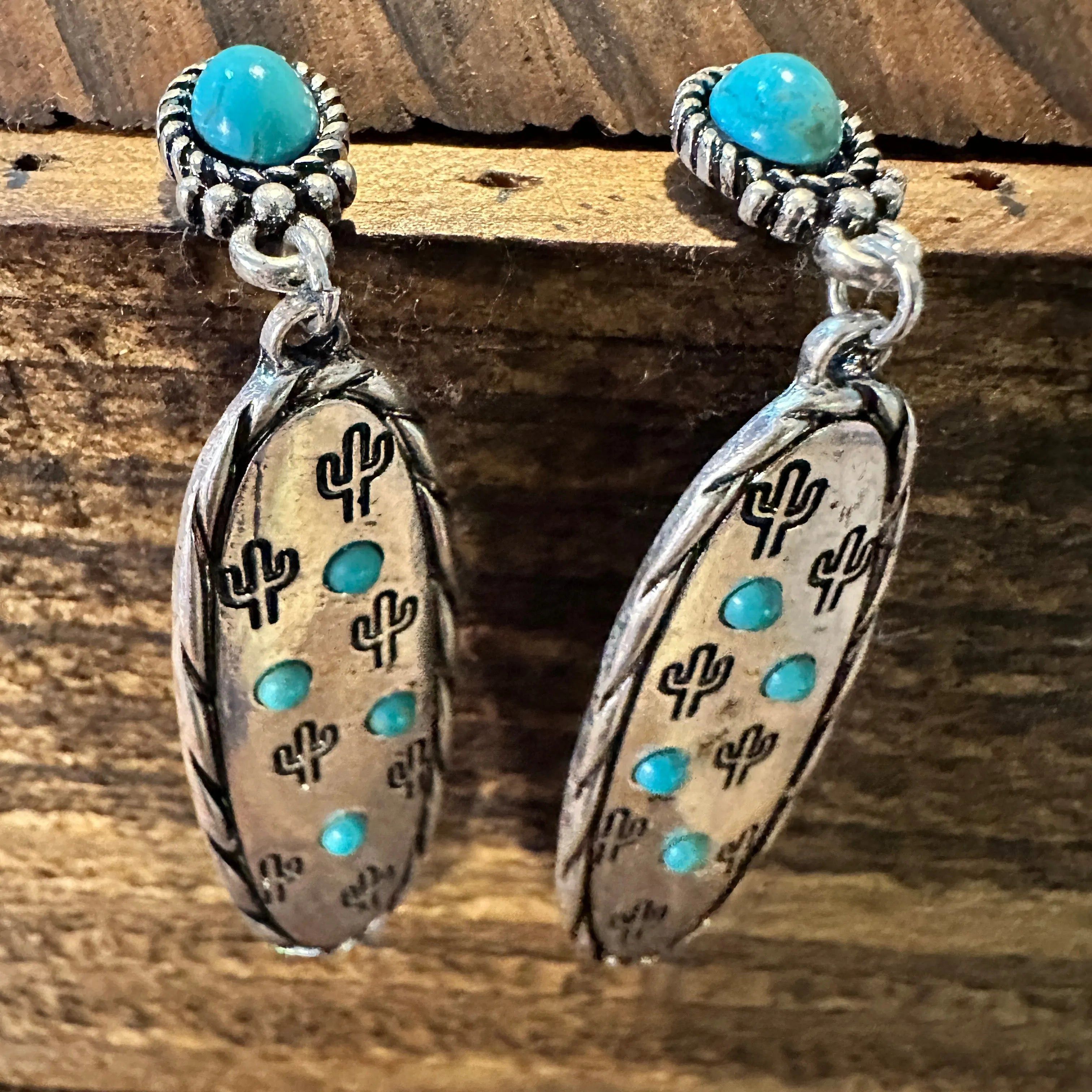 Other Boho Hippie Cowgirl Western Stamped Stone Silver Earrings - Size ONE SIZE - 3 Thumbnail