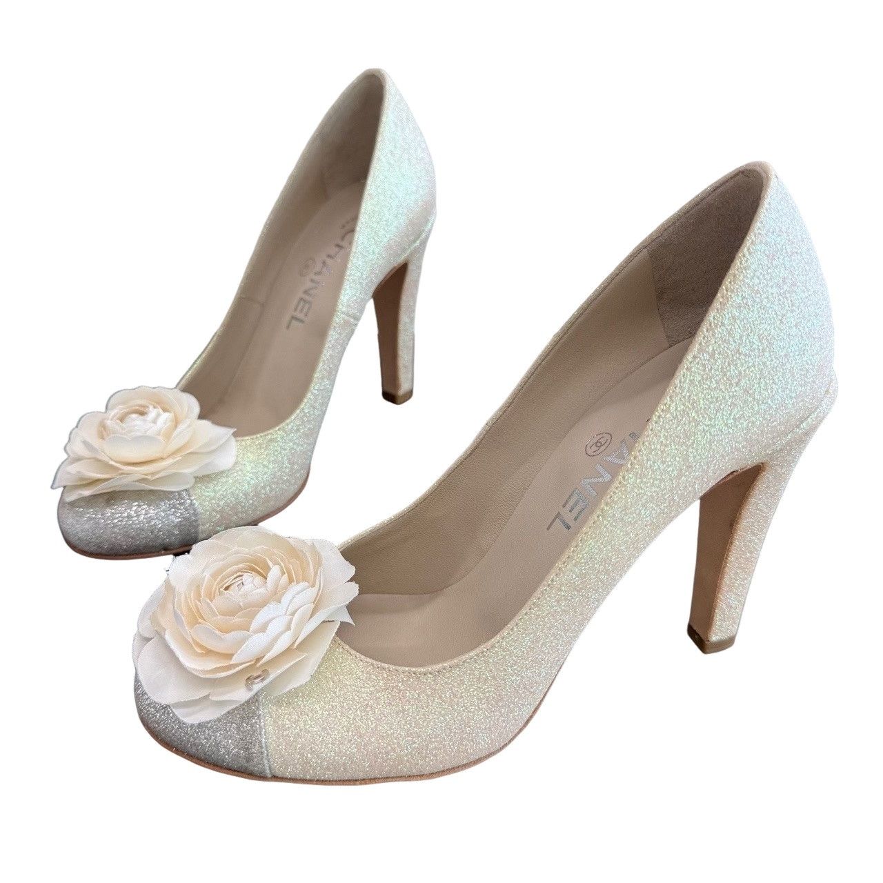 Chanel Chanel Glitter Camellia Heels Size 37.5 Size US 7.5 / IT 37.5 - 1 Thumbnail