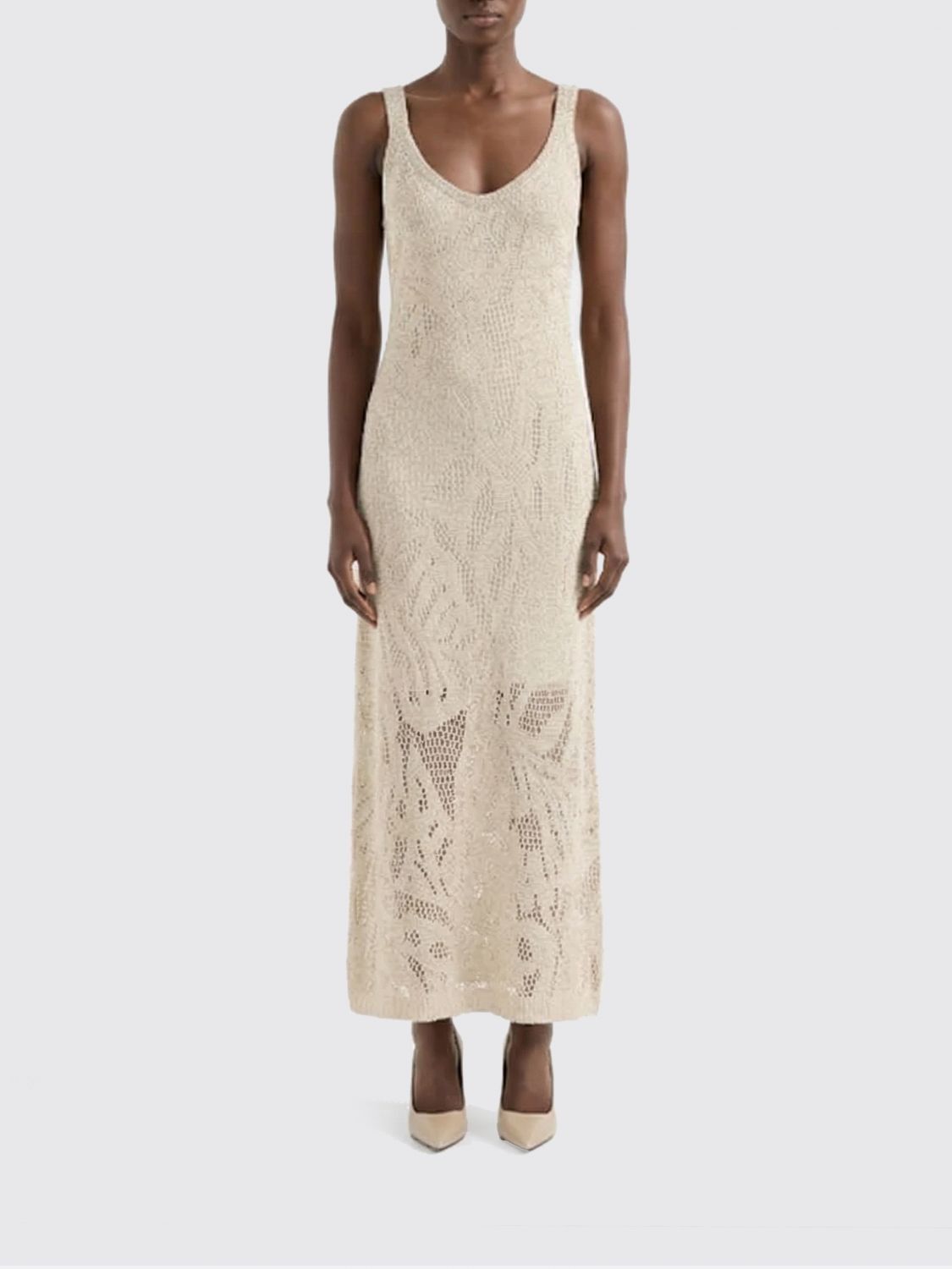 Brunello Cucinelli Brunello Cucinelli Dress Woman Beige Size L / US 10 / IT 46 - 1 Thumbnail