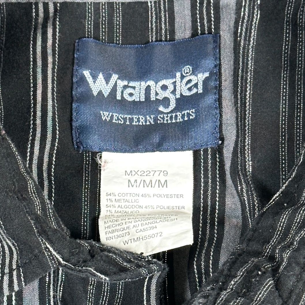 Wrangler VINTAGE Wrangler Western Shirt Adult MEDIUM Black Gray Silver Striped Pearl Snap Cowboy Shirt Mens Size US M / EU 48-50 / 2 - 5 Thumbnail
