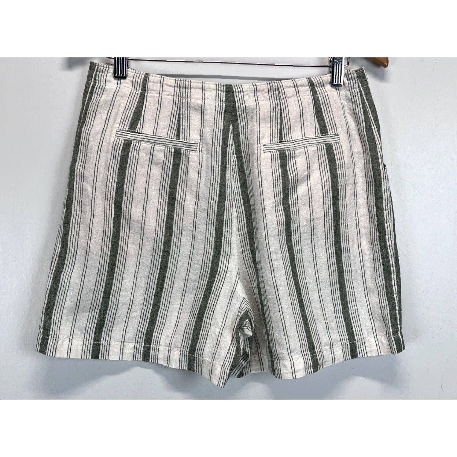 Anthropologie ANTHROPOLOGIE Linen Blend Shorts Sz 6 Womens Striped Button Fly White Green Coastal Beach Size 28" / US 6 / IT 42 - 2 Thumbnail