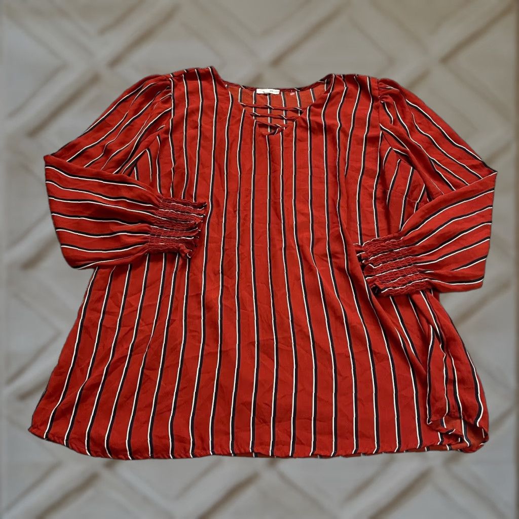 Vintage Maurices Blouse Shirt Womens 3 Red Striped V-Neck Long Sleeve Tunic Casual Top Size XS / US 0-2 / IT 36-38 - 1 Thumbnail