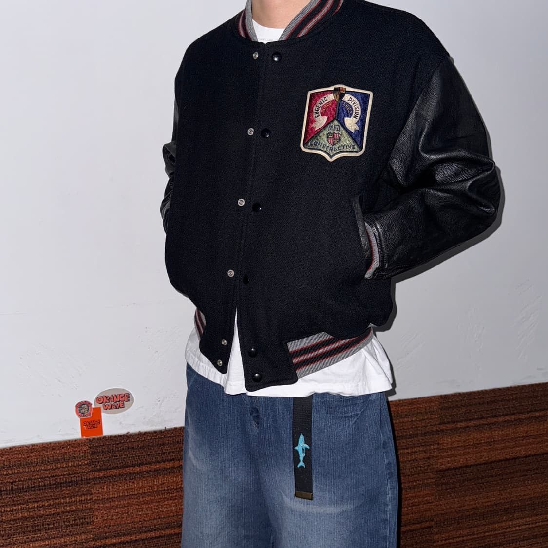 Japanese Brand 🔥VINTAGE 90'S FLANDRE LEATHER SLEEVE VARSITY JACKET Size US L / EU 52-54 / 3 - 3 Thumbnail