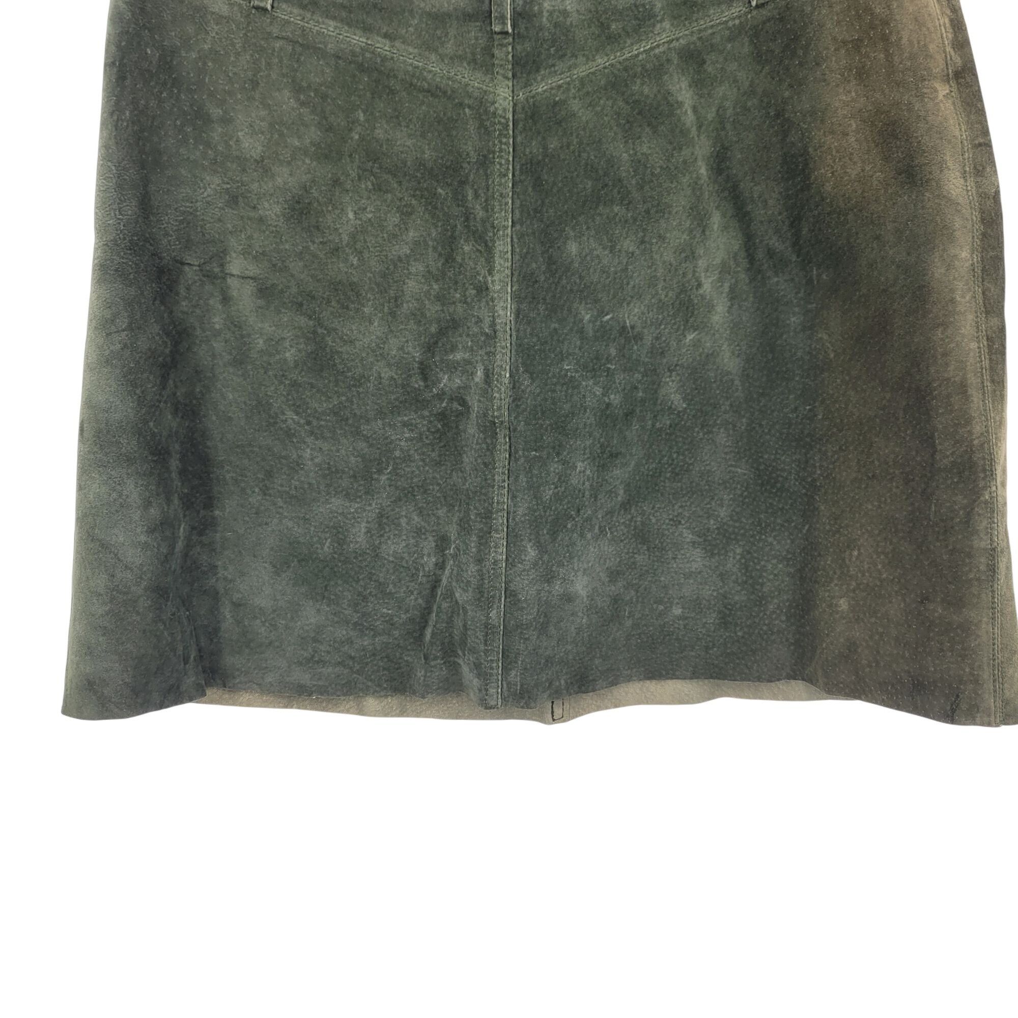 Vintage Vtg Olive Forest Green Suede Leather A-line Mini Skirt Women Size 32" / US 10 / IT 46 - 8 Thumbnail