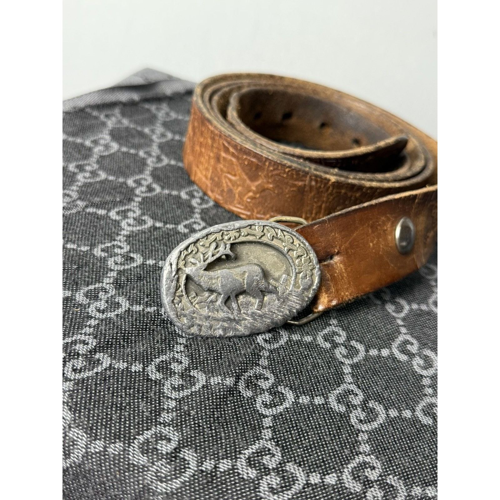 American Apparel Rare Vintage 1985 Hand Made Deer Leather Belt Western Cowboy Size ONE SIZE - 2 Thumbnail