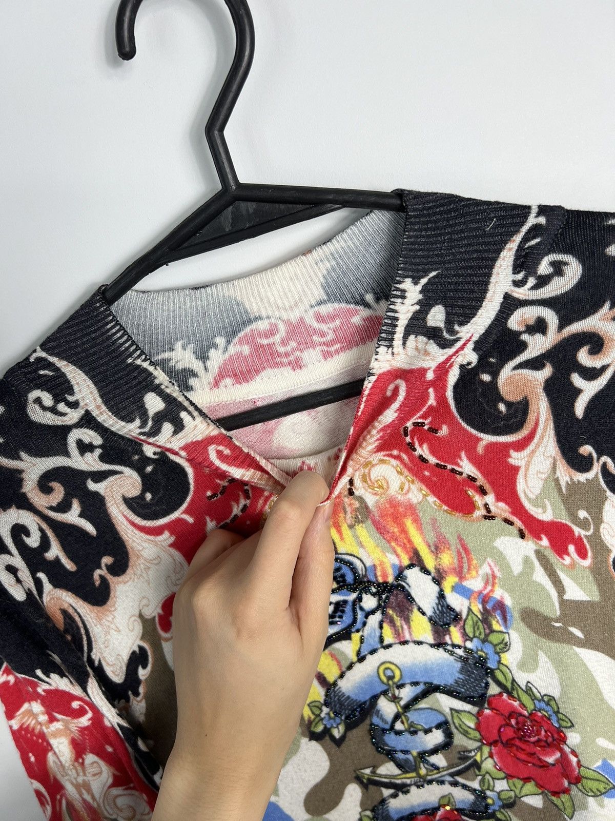 Ed Hardy × Vintage Sweater y2k heart flowers fire birds ed hardy Size S / US 4 / IT 40 - 5 Thumbnail